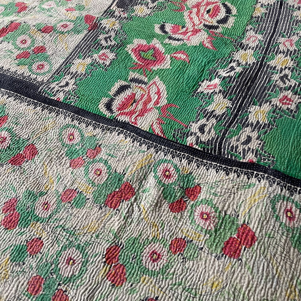 
                  
                    soft green aubergine purple brown kantha bedspread quilt sofa throw boteh pattern washable
                  
                