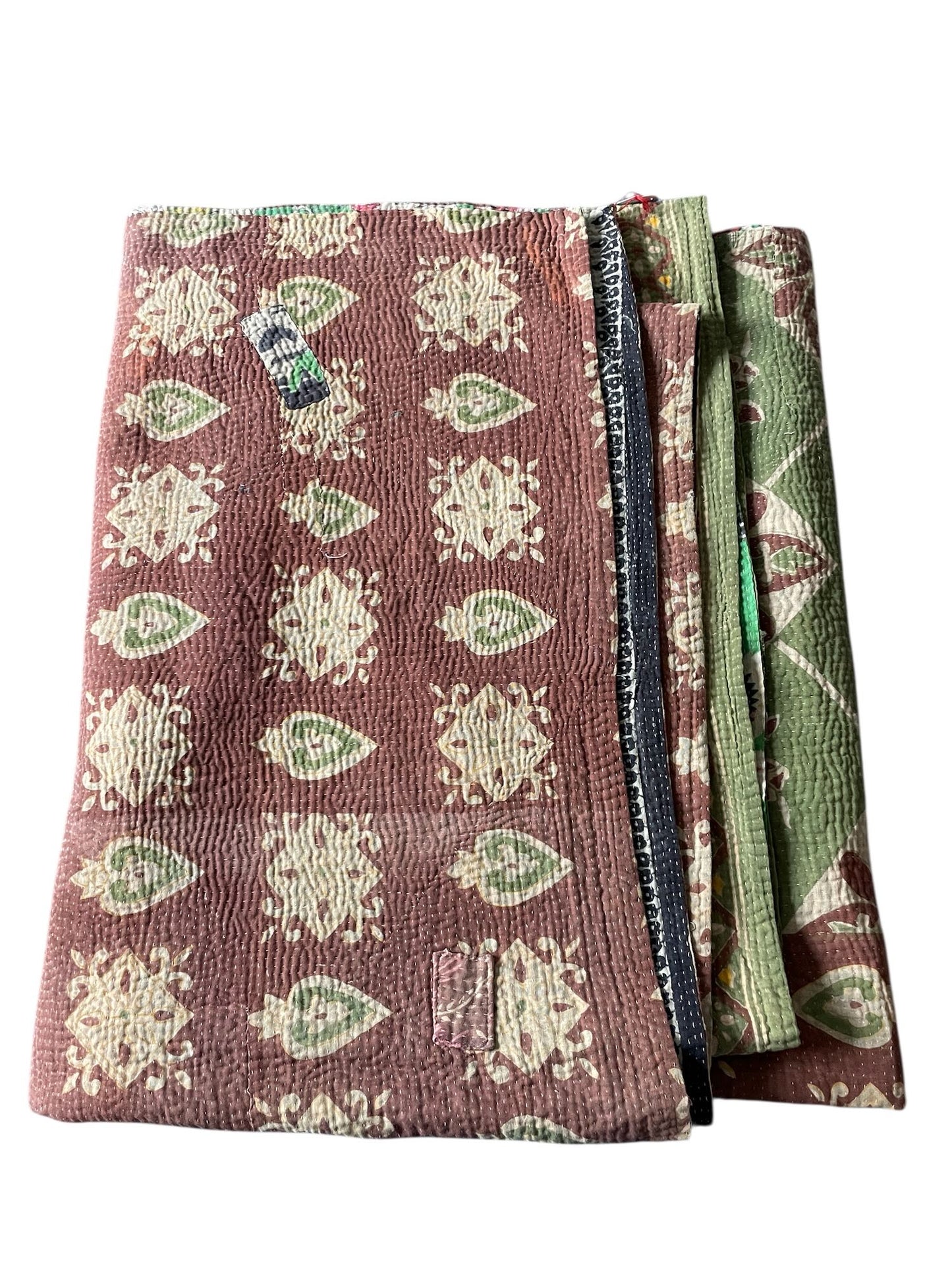 
                  
                    soft green aubergine purple brown kantha bedspread quilt sofa throw boteh pattern washable
                  
                