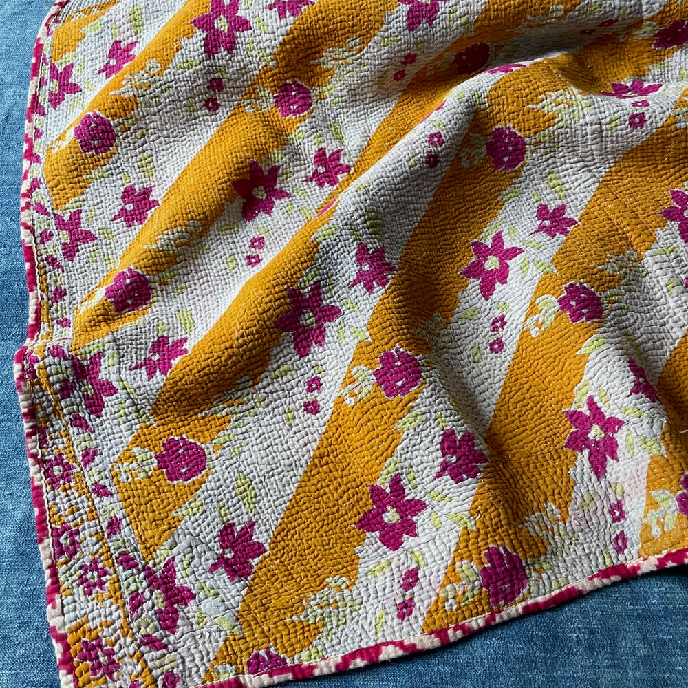 bright orange pink bedspread kantha quilt cotton washable sofa throw hand stitched single double