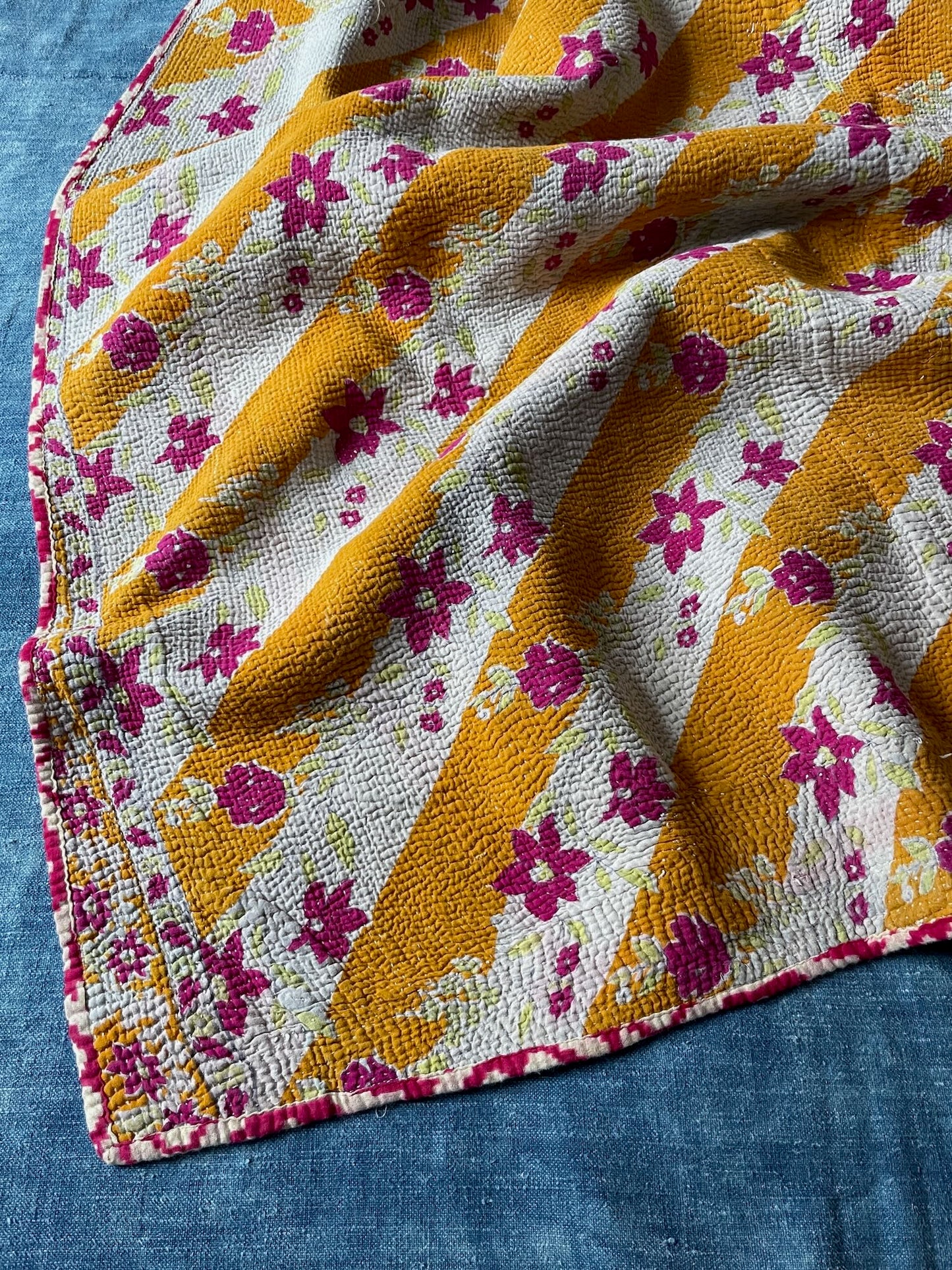 bright orange pink bedspread kantha quilt cotton washable sofa throw hand stitched single double