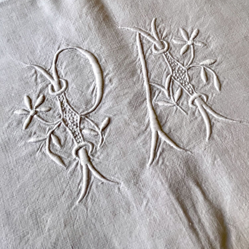 white linen antique french bedsheet curtain pa embroidered monogrammed curtain bedding