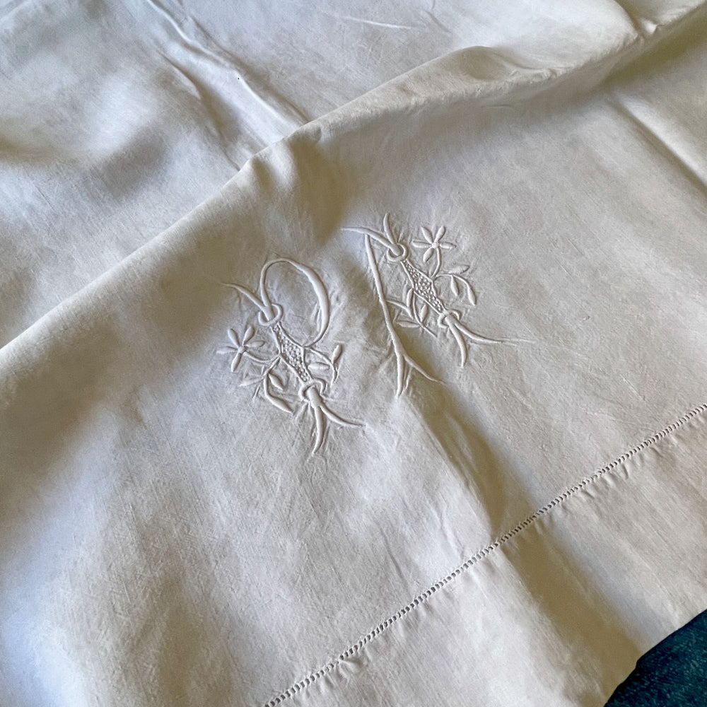 white linen antique french bedsheet curtain pa embroidered monogrammed curtain bedding