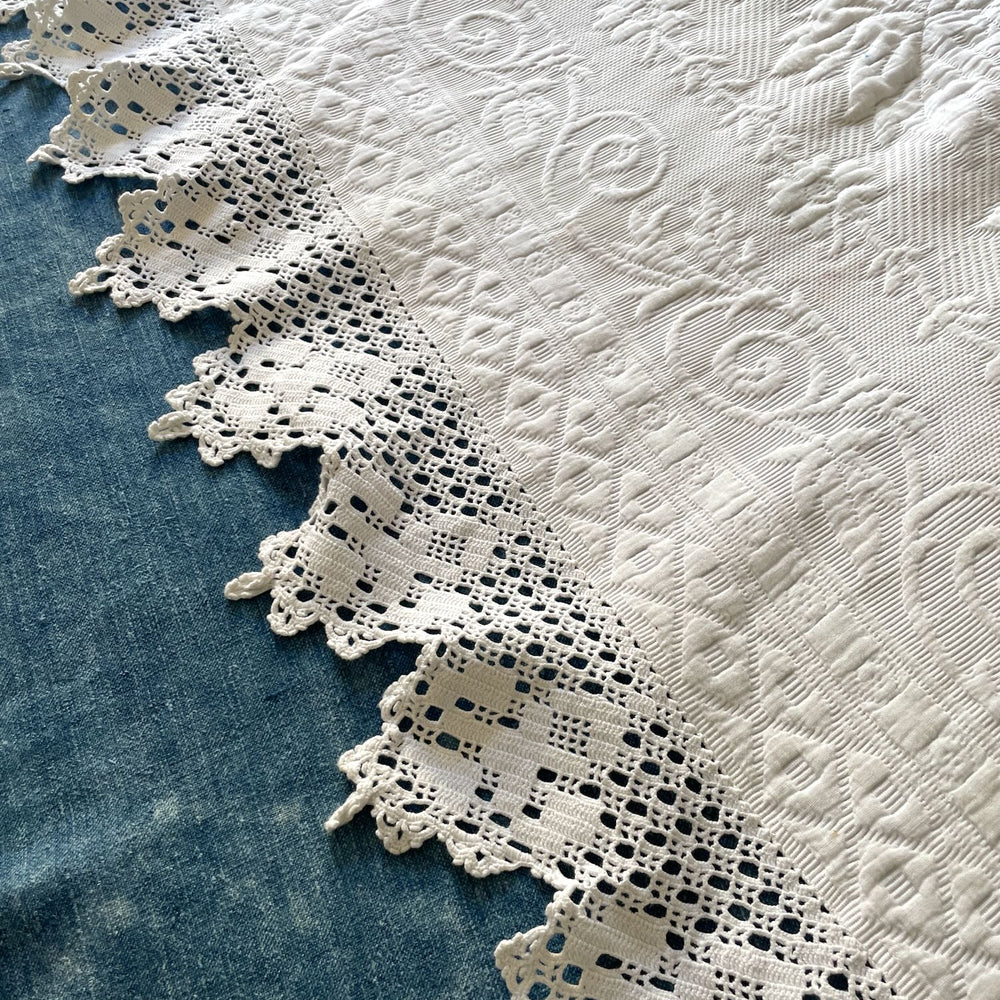 
                  
                    vintage french bedspread pique marseillais marriage quilt white large cotton comforter 
                  
                