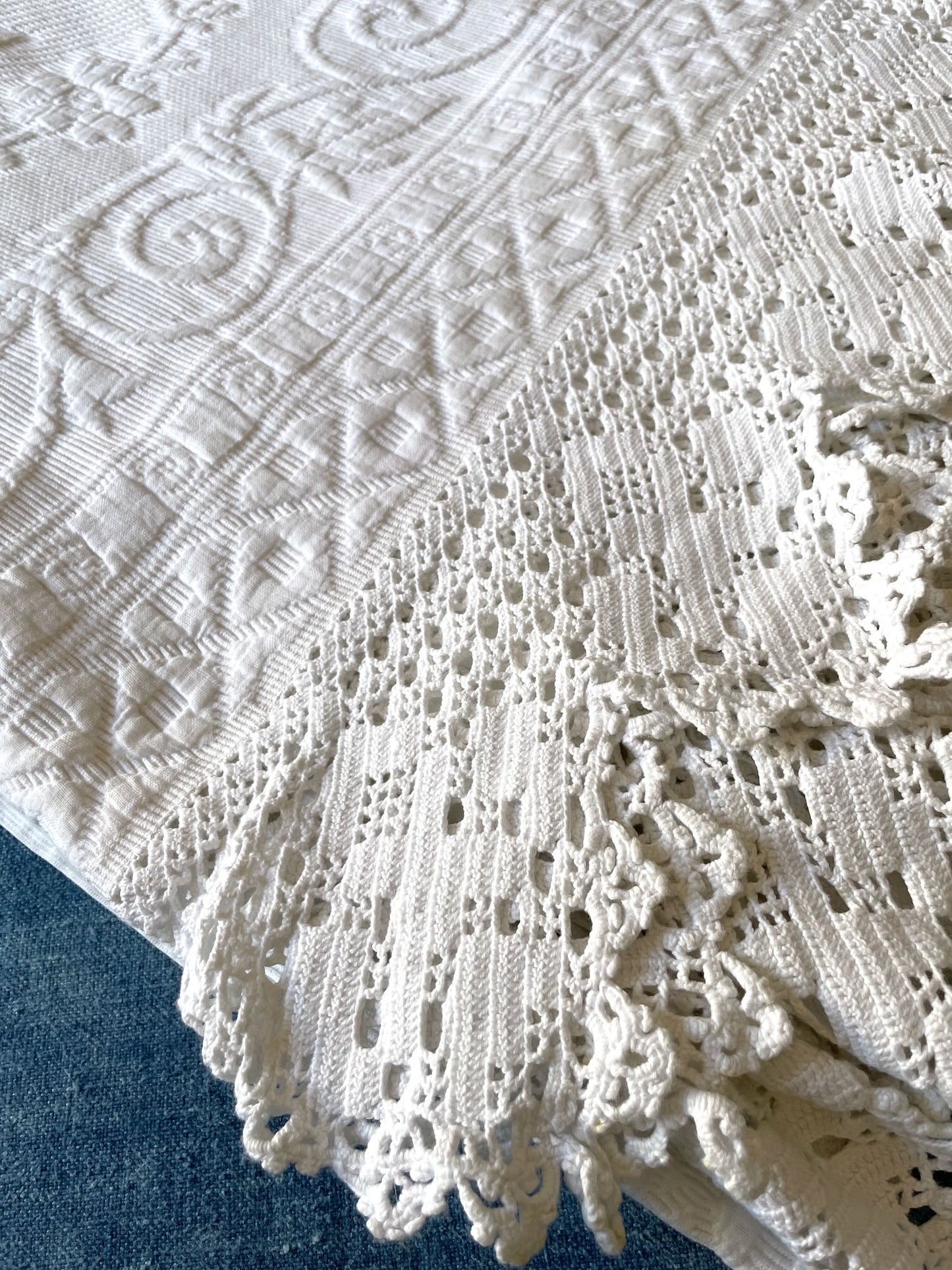 
                  
                    vintage french bedspread pique marseillais marriage quilt white large cotton comforter 
                  
                