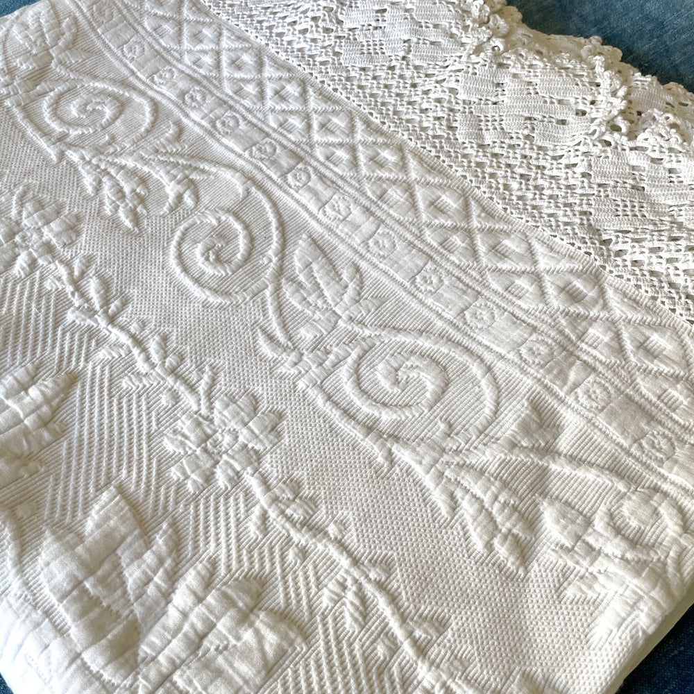 vintage french bedspread pique marseillais marriage quilt white large cotton comforter 