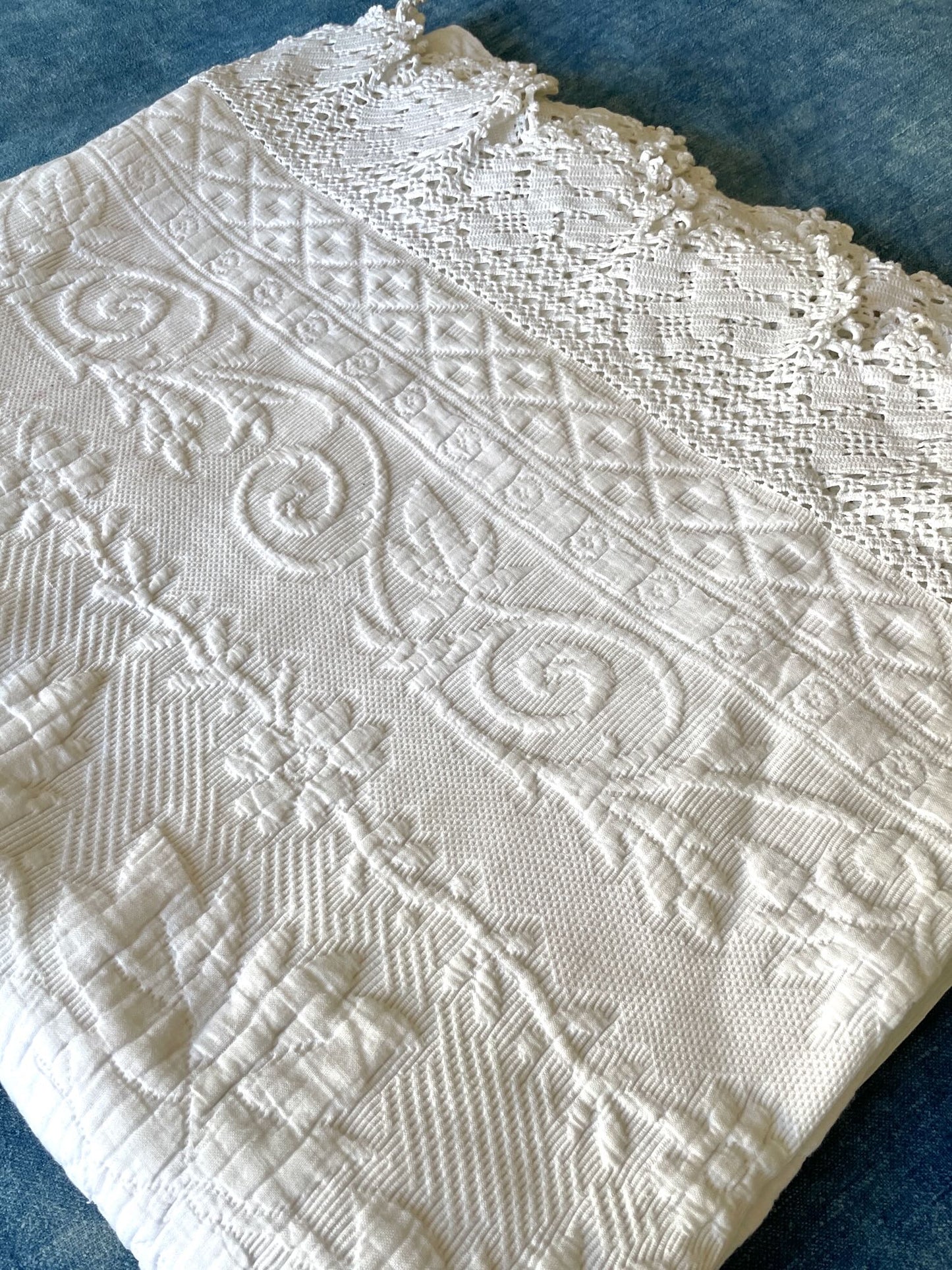 vintage french bedspread pique marseillais marriage quilt white large cotton comforter 