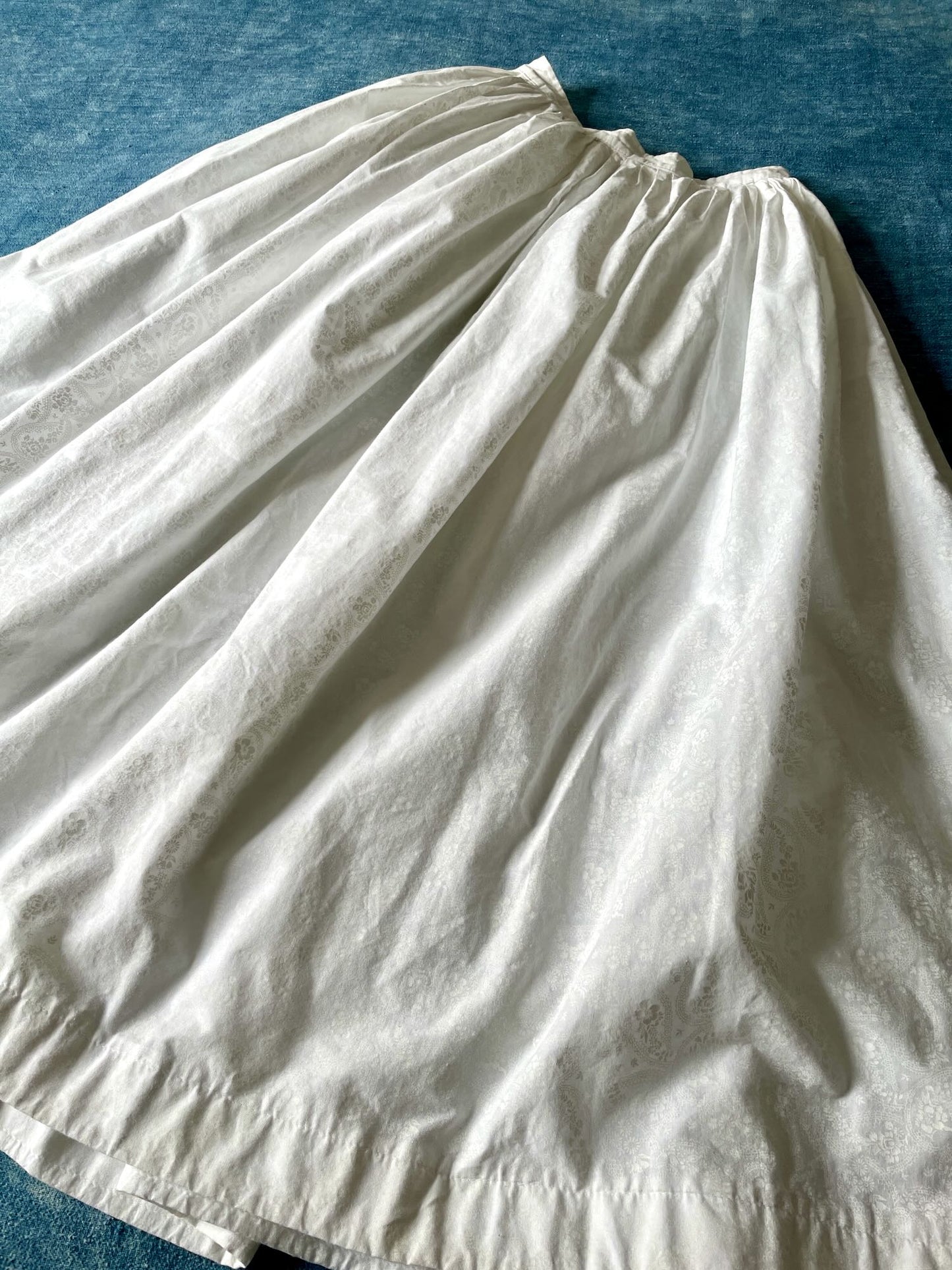 full gathered white cotton vintage skirt long printed floral small full length wedding event wear