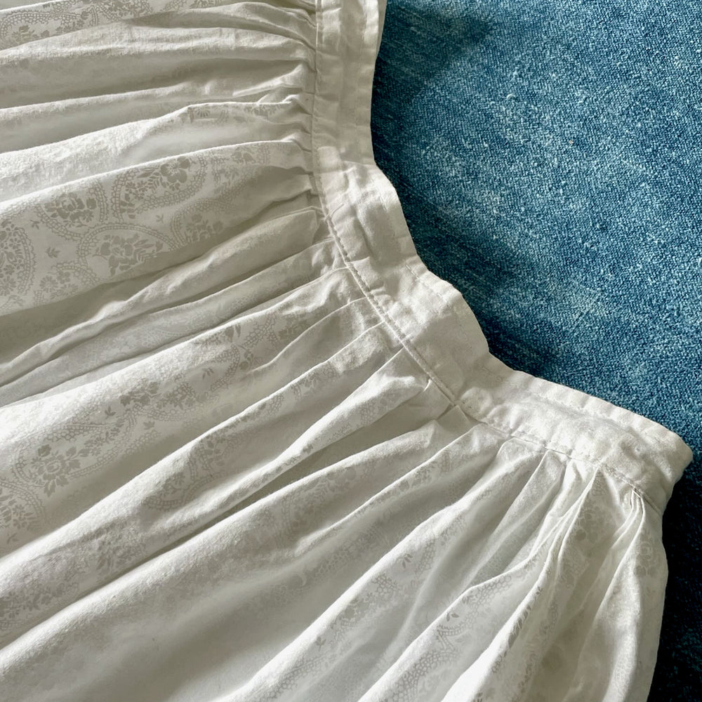 
                  
                    full gathered white cotton vintage skirt long printed floral small full length wedding event wear
                  
                