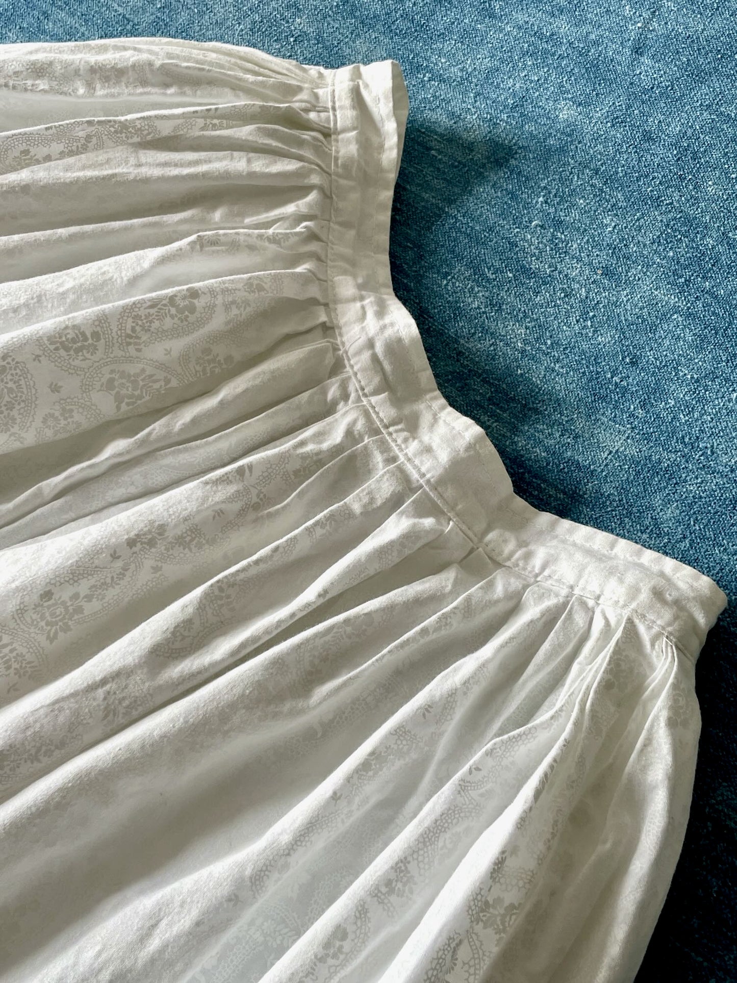 
                  
                    full gathered white cotton vintage skirt long printed floral small full length wedding event wear
                  
                