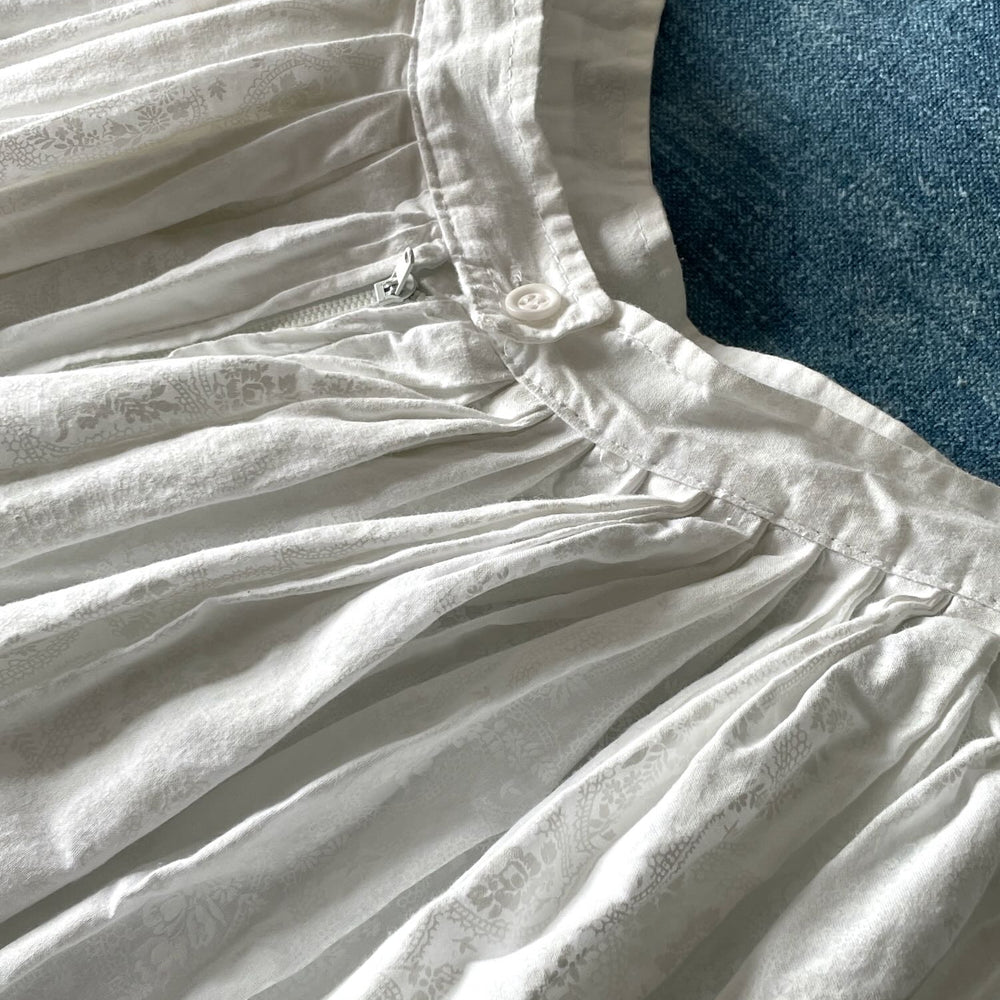 
                  
                    full gathered white cotton vintage skirt long printed floral small full length wedding event wear
                  
                
