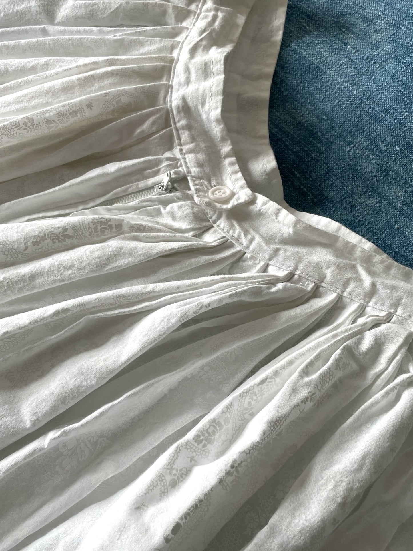 
                  
                    full gathered white cotton vintage skirt long printed floral small full length wedding event wear
                  
                