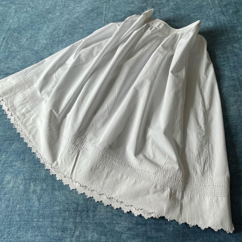 antique french petticoat underskirt jupon white cotton summer skirt scalloped edge pretty medium