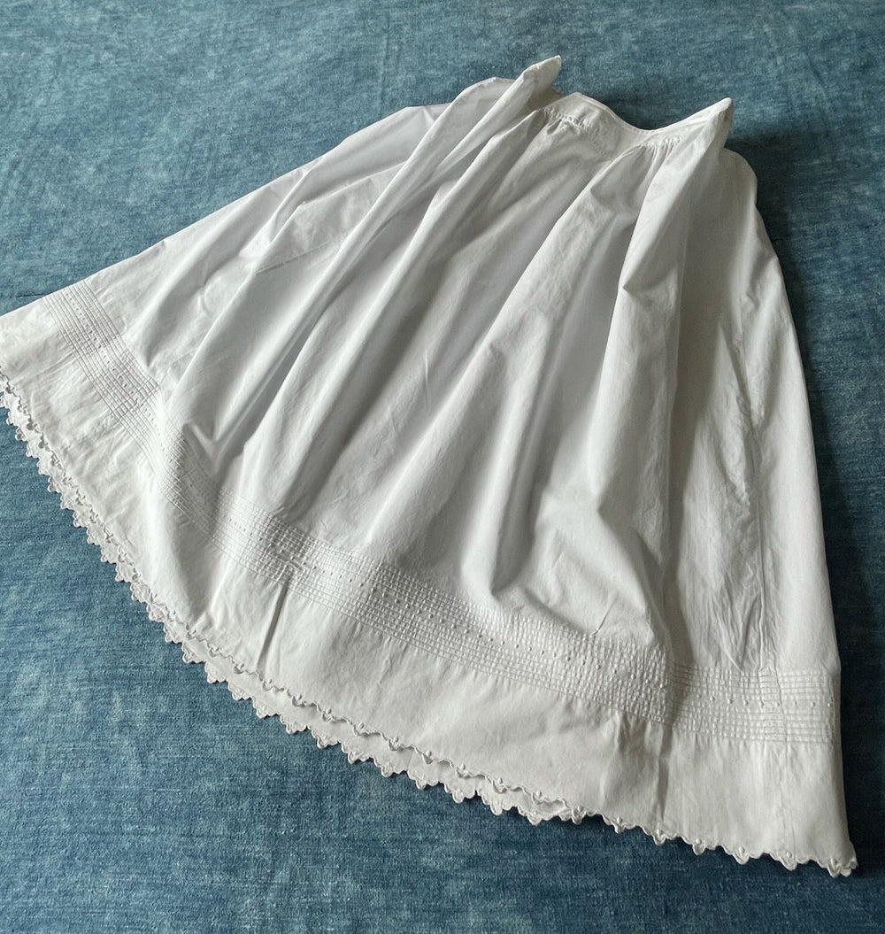 antique french petticoat underskirt jupon white cotton summer skirt scalloped edge pretty medium