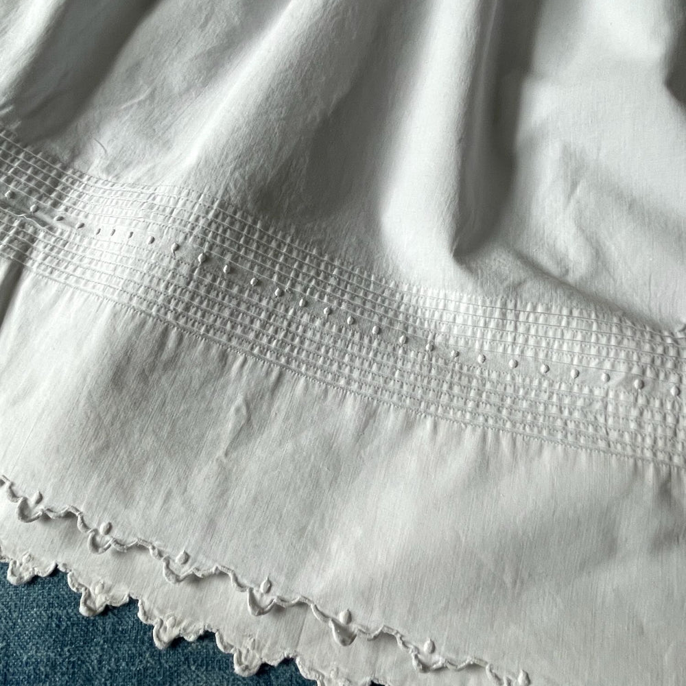antique french petticoat underskirt jupon white cotton summer skirt scalloped edge pretty medium