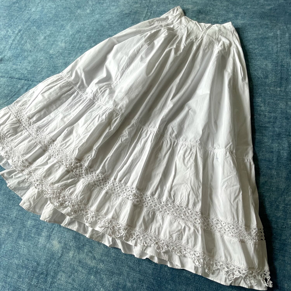 antique french white cotton petticoat underskirt skirt summer lace trim xs size 0 historic costume