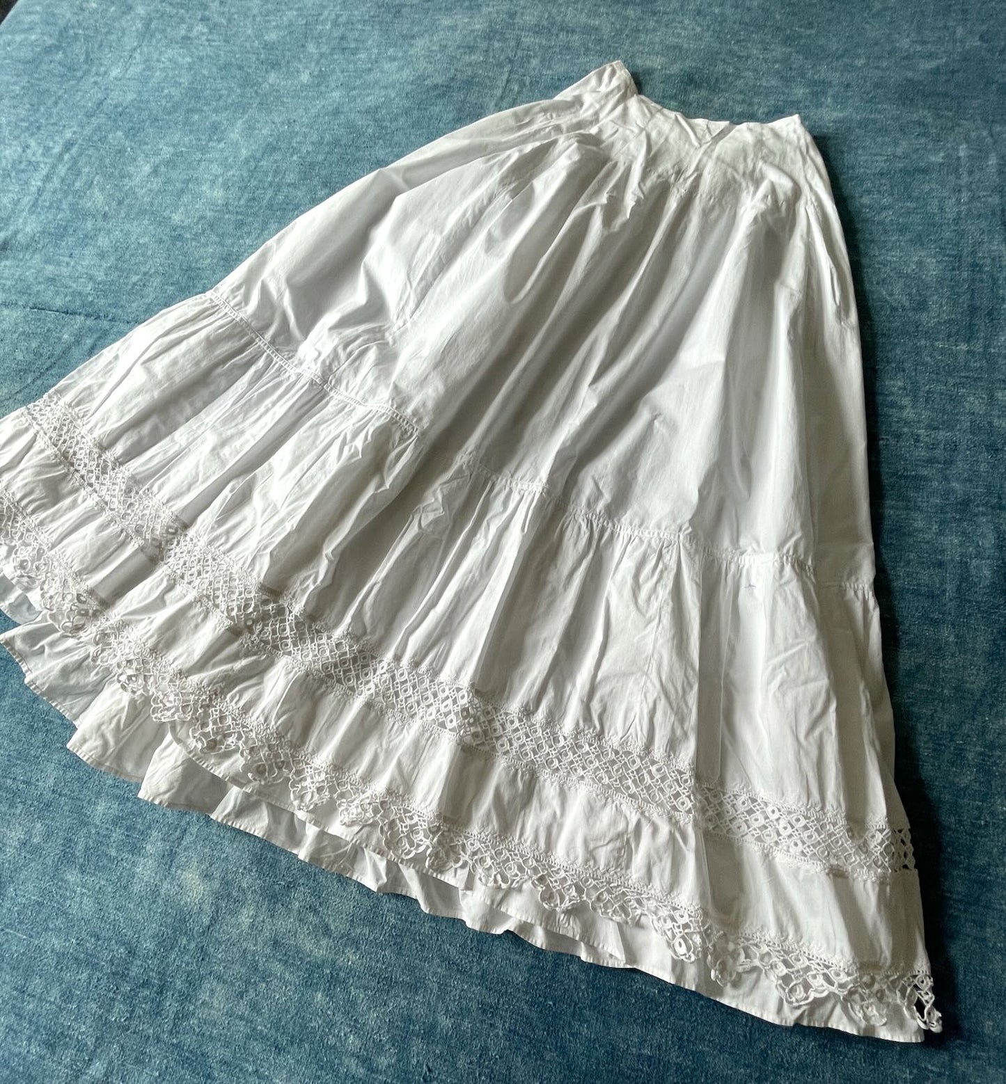 antique french white cotton petticoat underskirt skirt summer lace trim xs size 0 historic costume