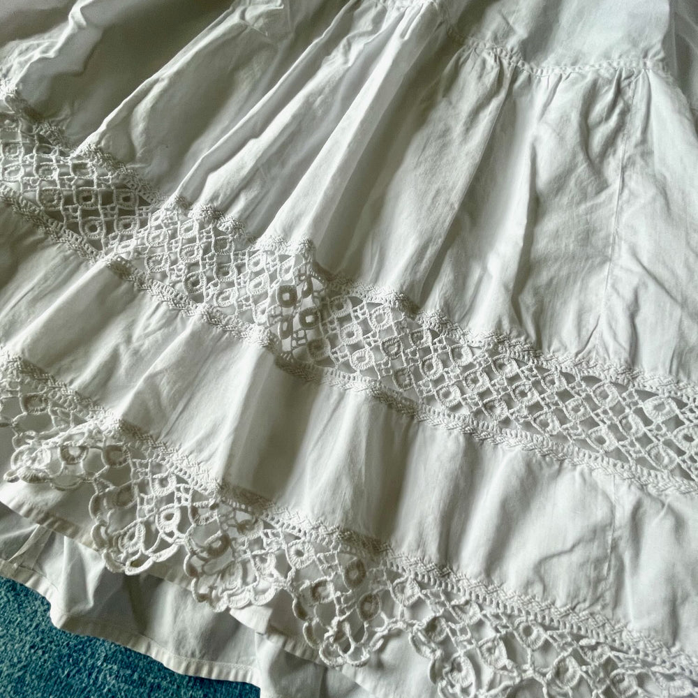 antique french white cotton petticoat underskirt skirt summer lace trim xs size 0 historic costume