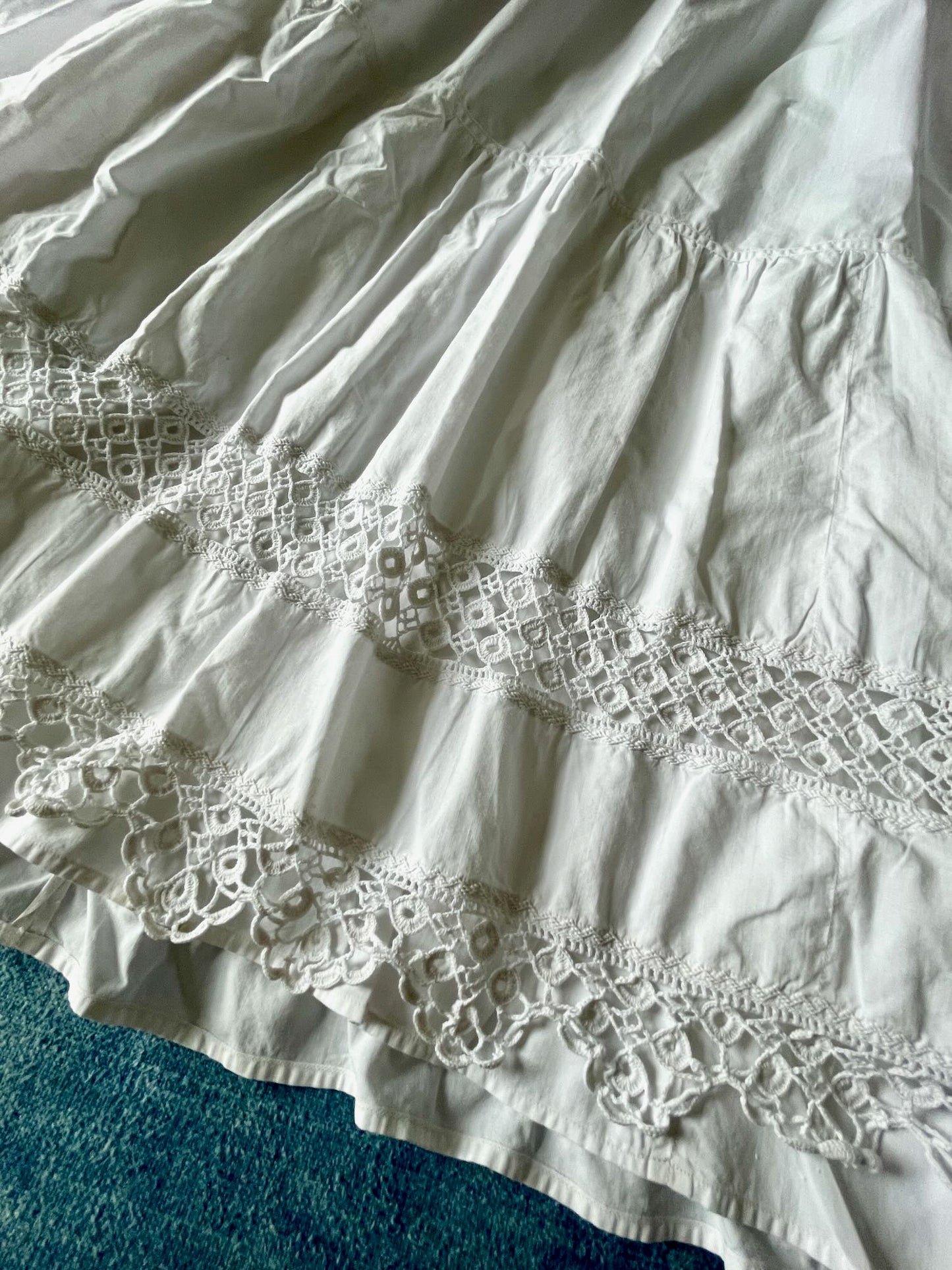 antique french white cotton petticoat underskirt skirt summer lace trim xs size 0 historic costume