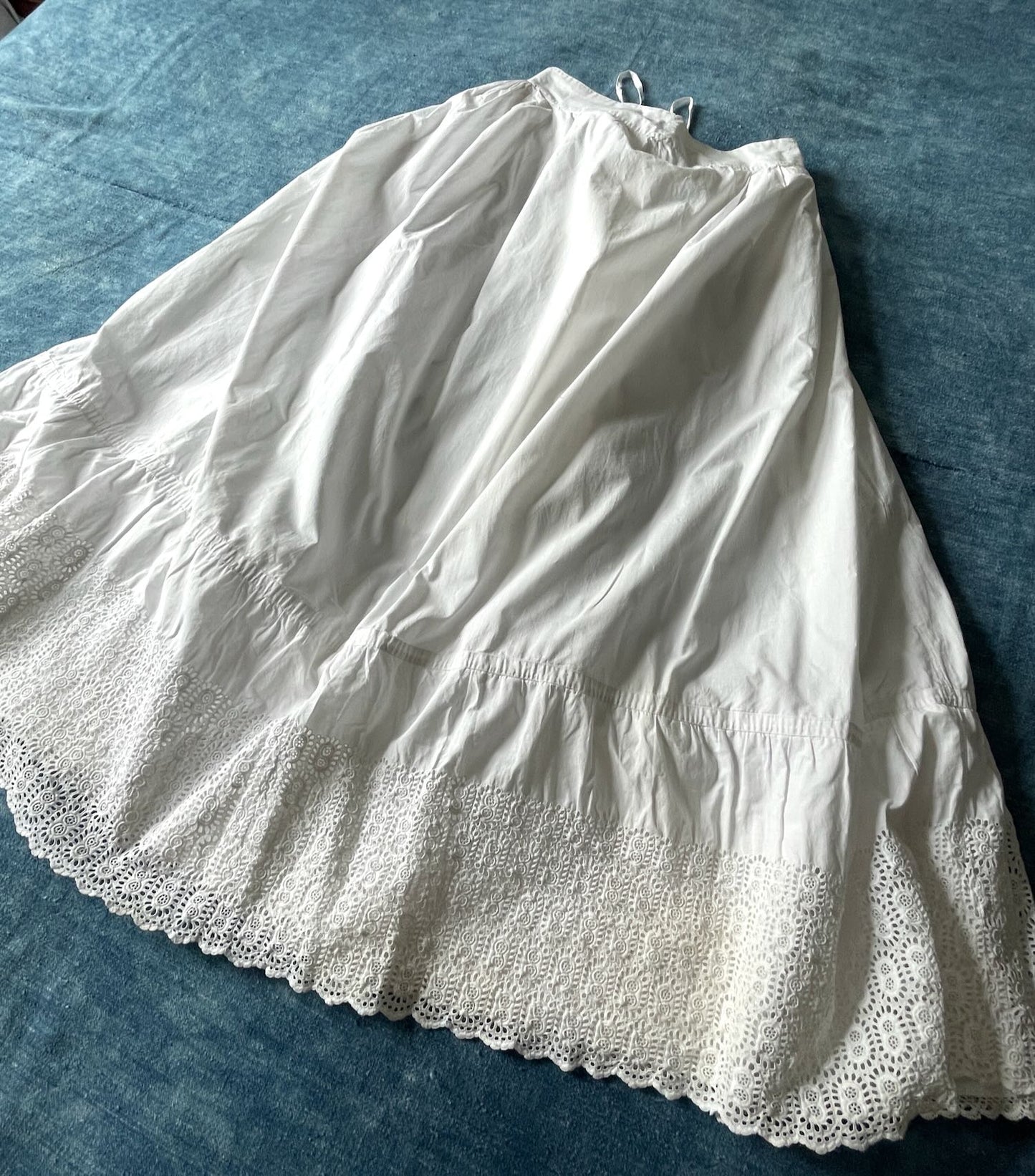 antique french petticoat underskirt summer skirt costume historical lace trim small white cotton