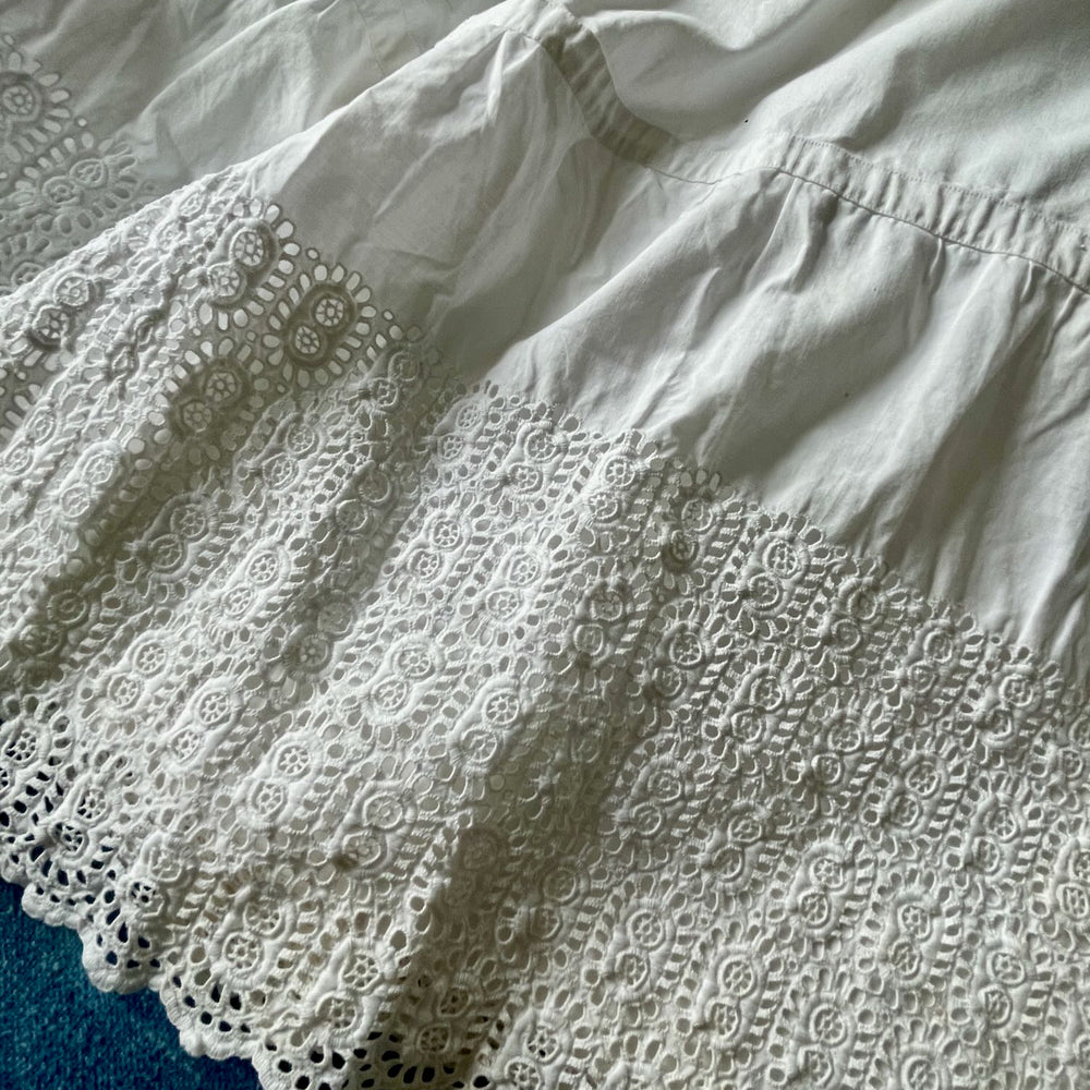 antique french petticoat underskirt summer skirt costume historical lace trim small white cotton