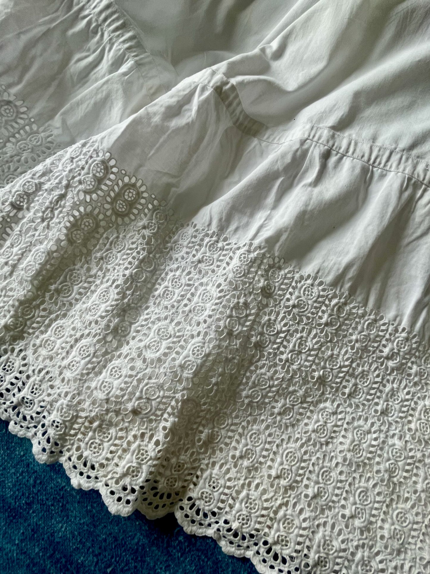 antique french petticoat underskirt summer skirt costume historical lace trim small white cotton