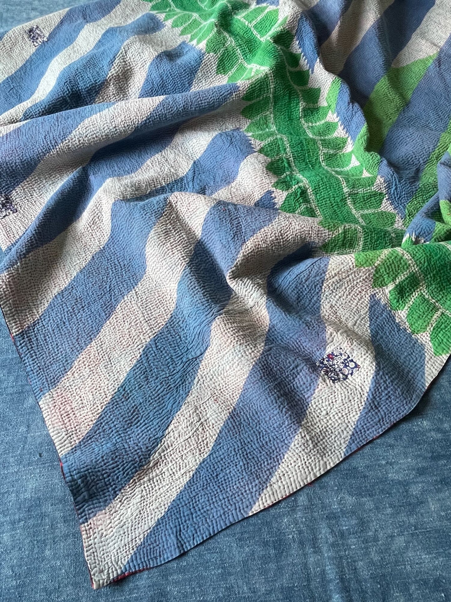 green blue stripes kantha quilt sofa throw cotton comforter machine washable king bedspread