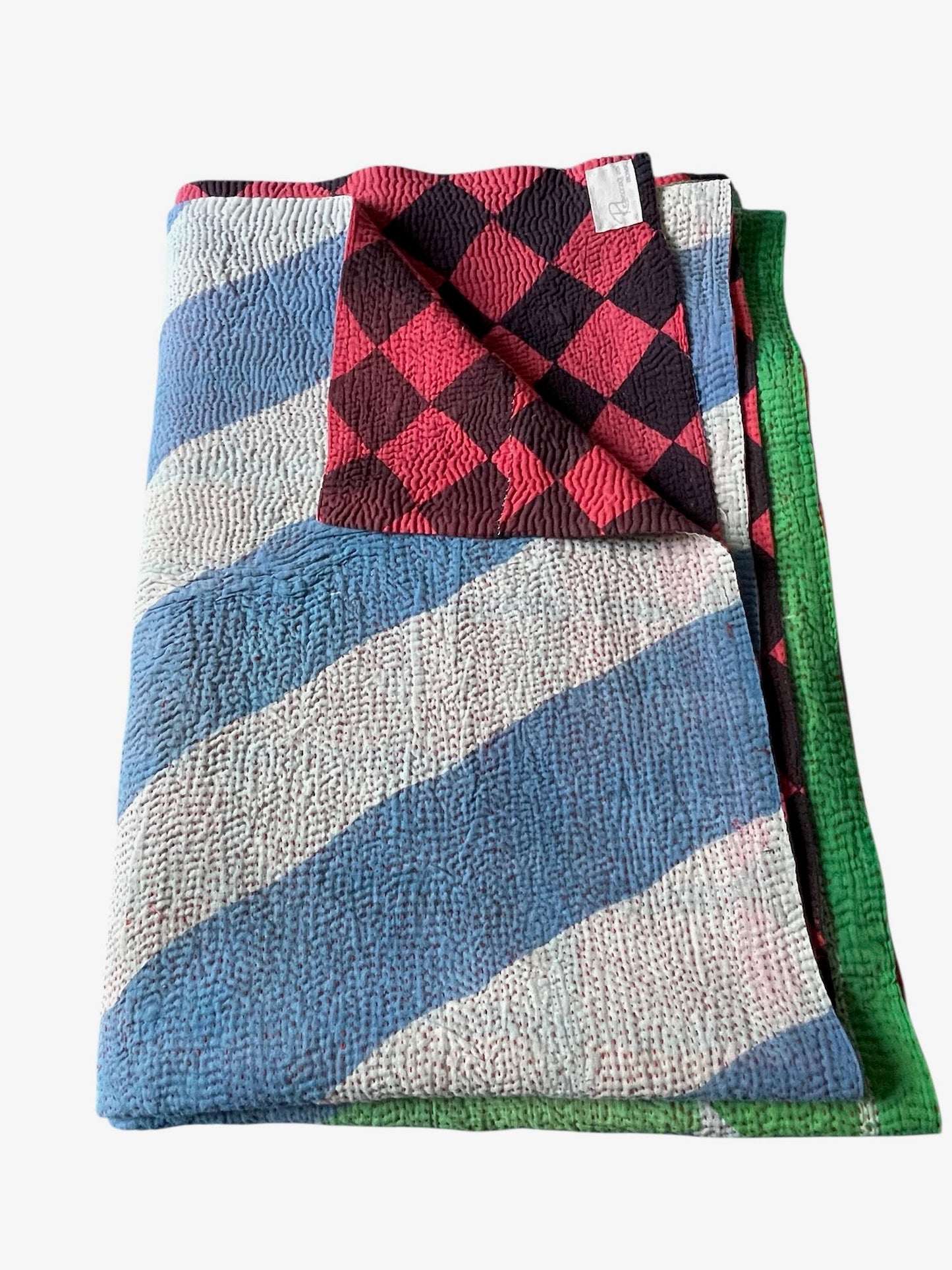 
                  
                    green blue stripes kantha quilt sofa throw cotton comforter machine washable king bedspread
                  
                