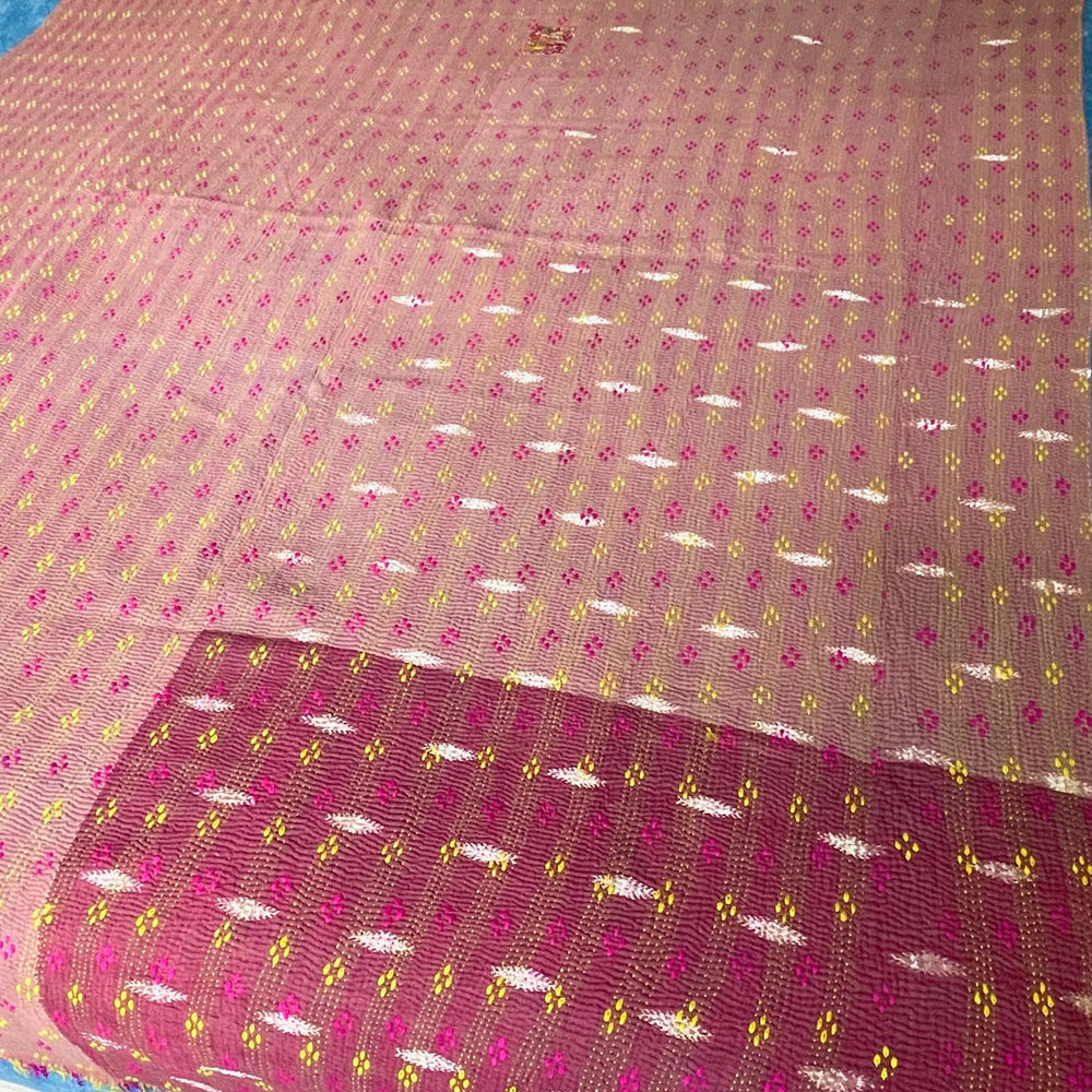 brown pink yellow purple mauve bedspread kantha quilt sofa throw cotton single double washable