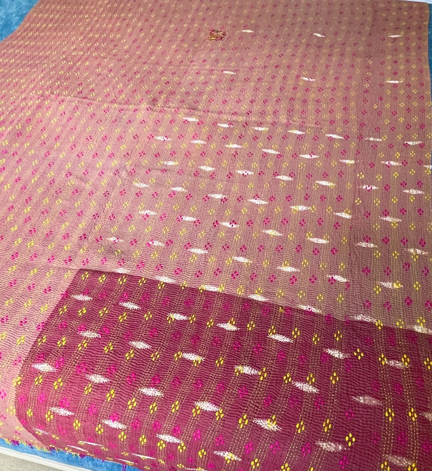 brown pink yellow purple mauve bedspread kantha quilt sofa throw cotton single double washable