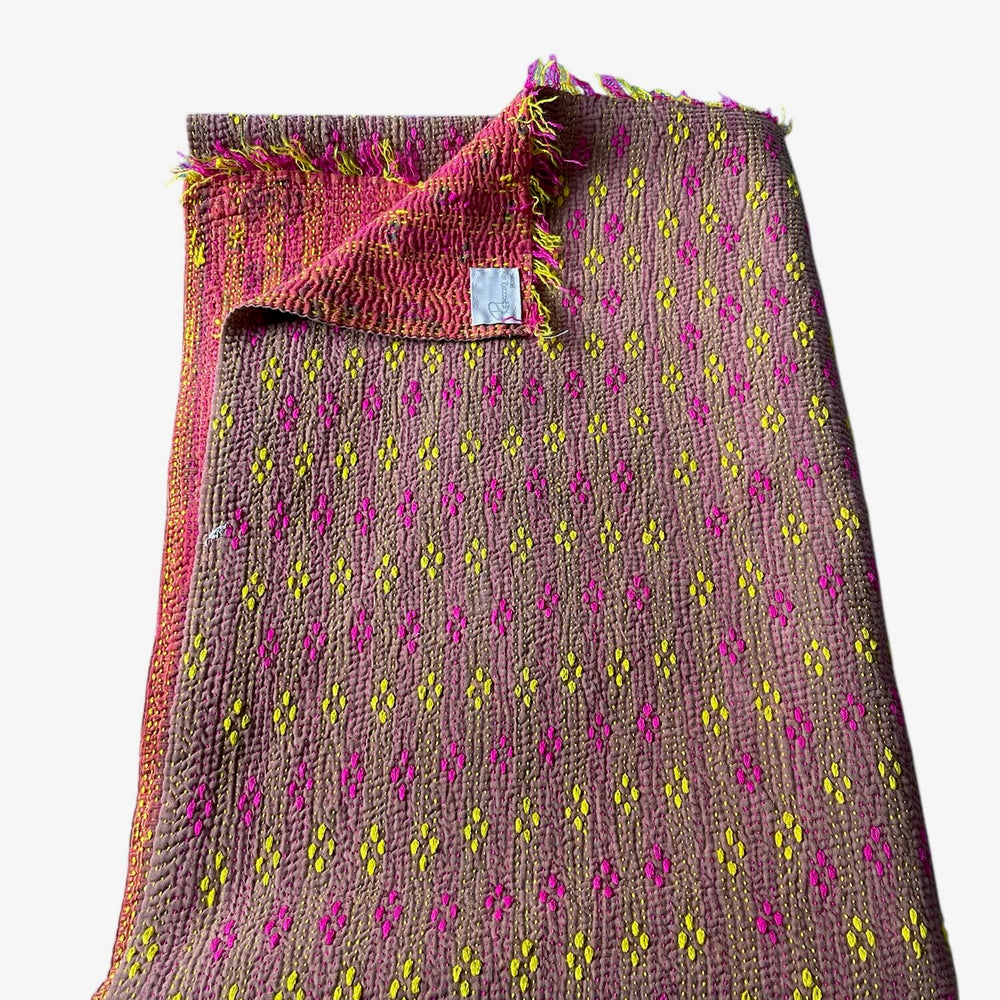brown pink yellow purple mauve bedspread kantha quilt sofa throw cotton single double washable