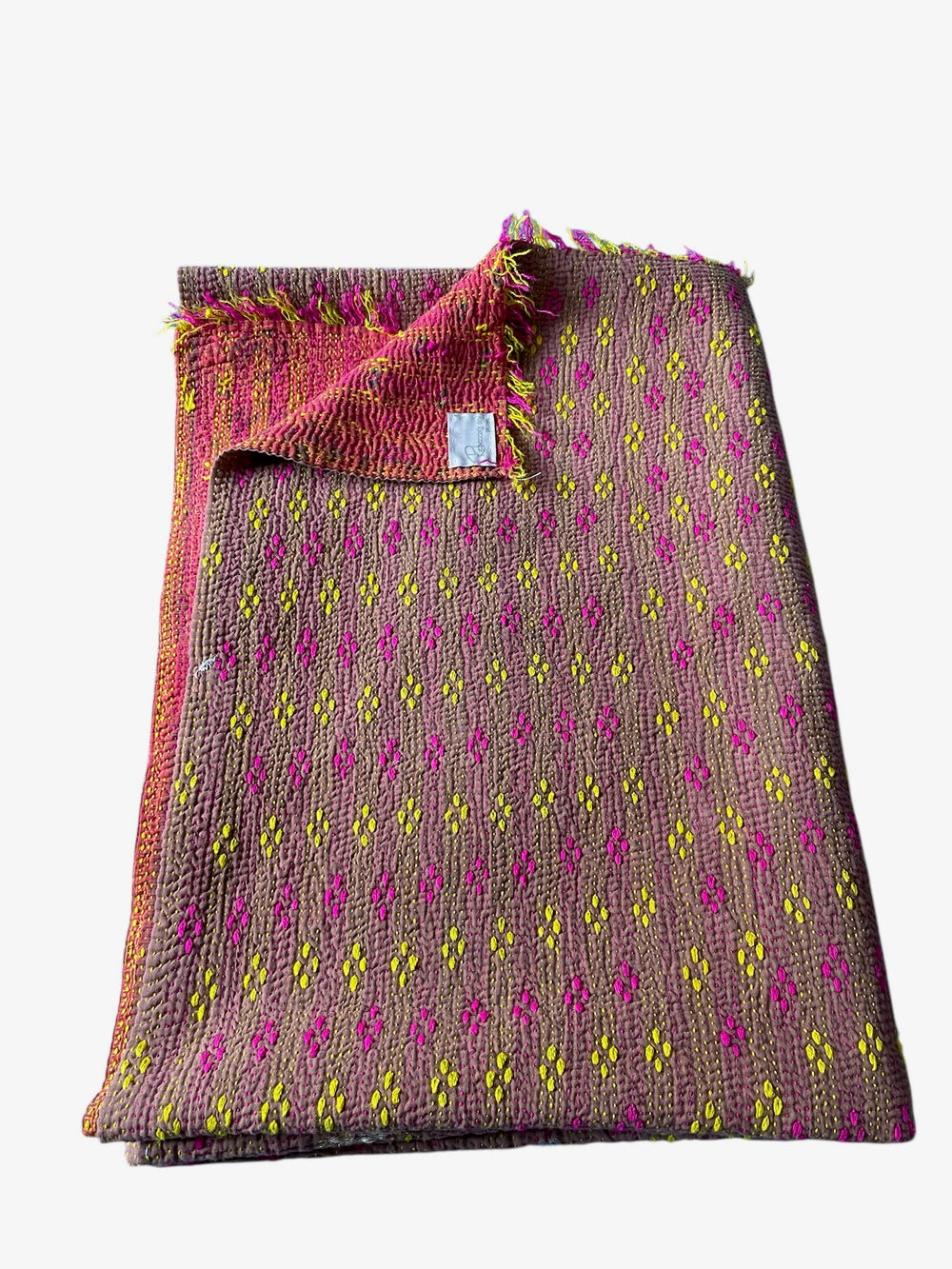 brown pink yellow purple mauve bedspread kantha quilt sofa throw cotton single double washable