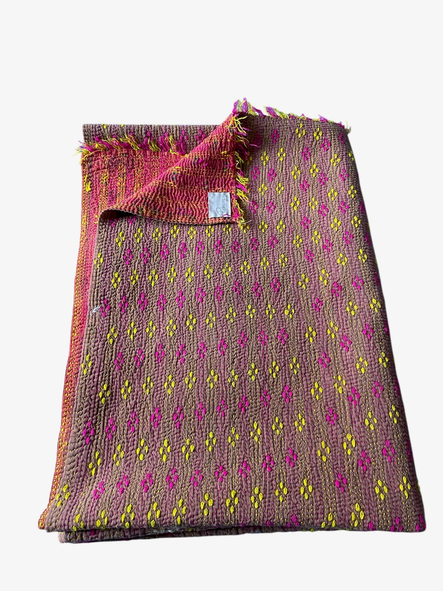 brown pink yellow purple mauve bedspread kantha quilt sofa throw cotton single double washable
