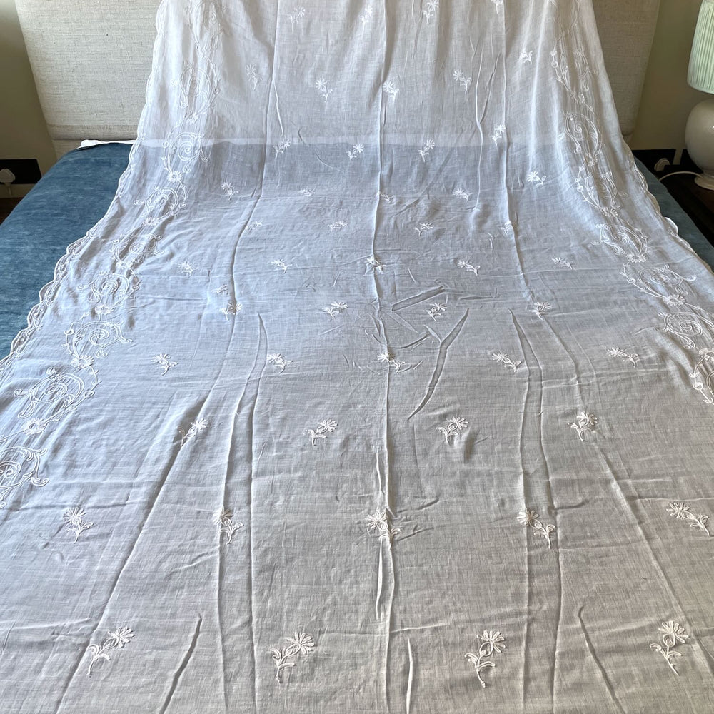 pretty embroidered rideau de cornelys crewel work sheer curtain antique french window treatment 