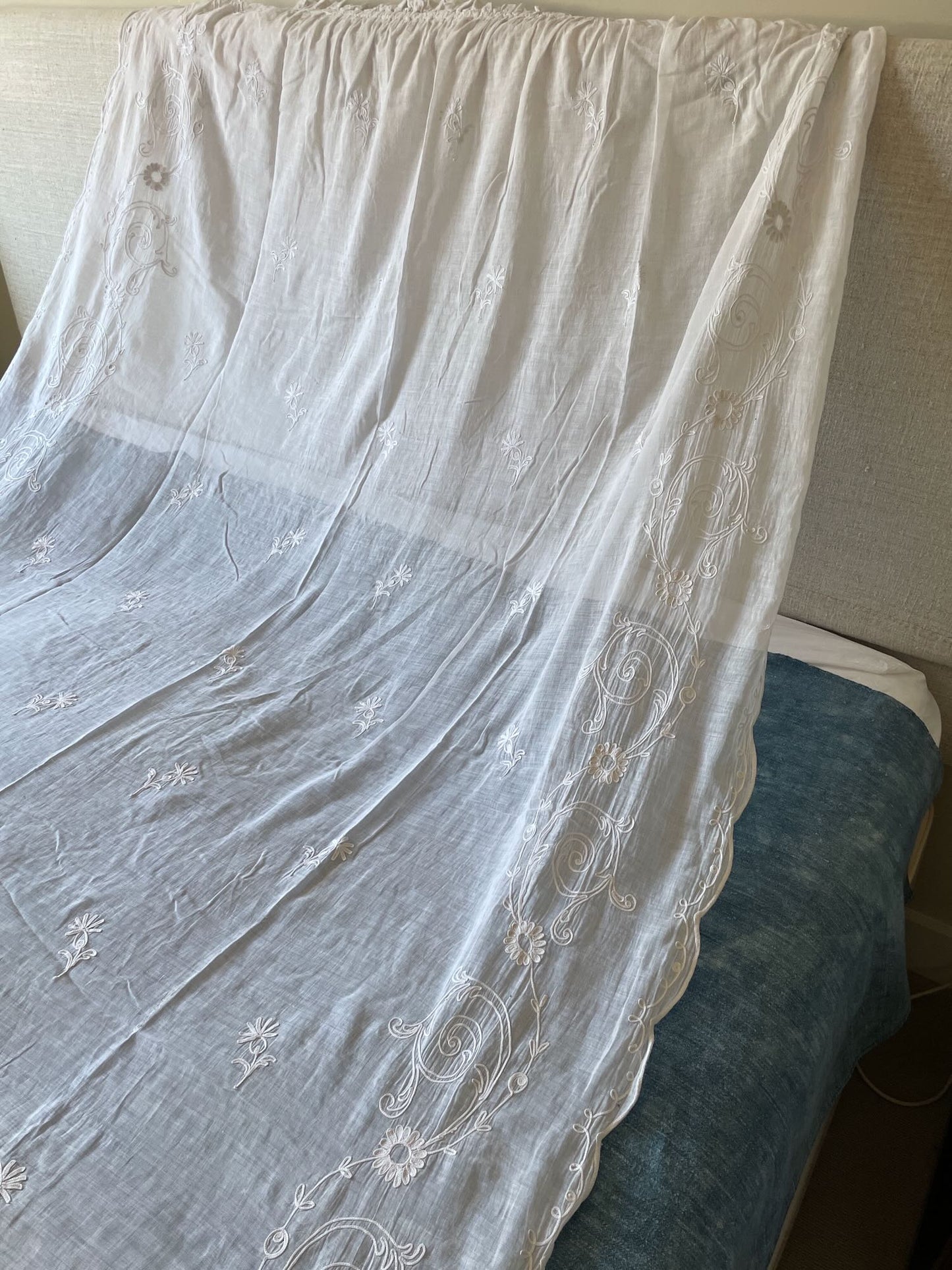 
                  
                    pretty embroidered rideau de cornelys crewel work sheer curtain antique french window treatment 
                  
                