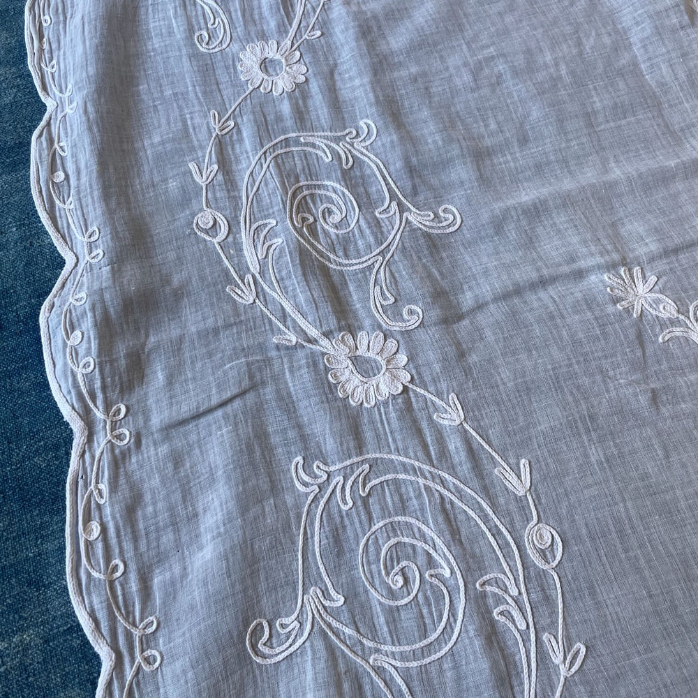 
                  
                    pretty embroidered rideau de cornelys crewel work sheer curtain antique french window treatment 
                  
                