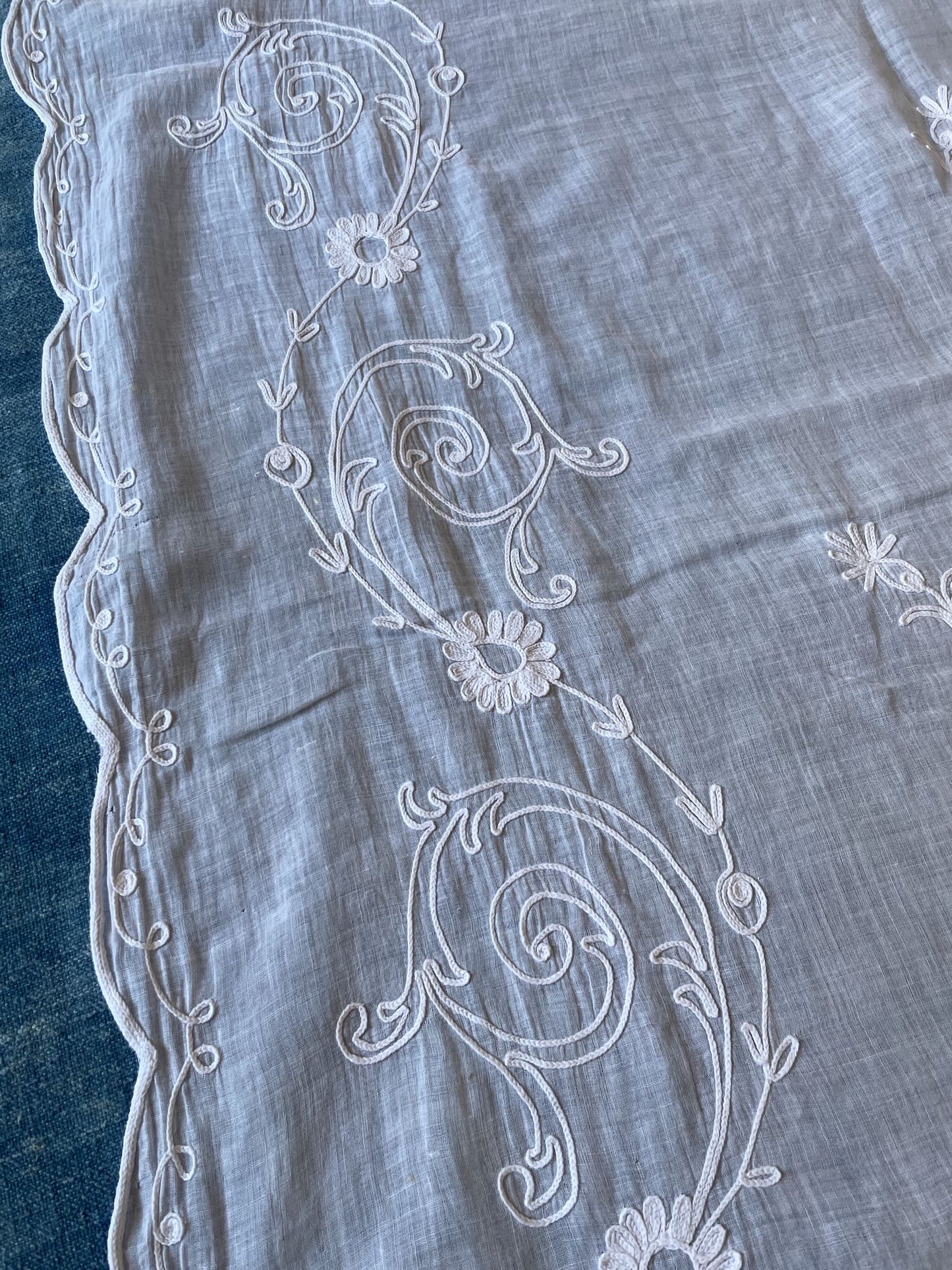 
                  
                    pretty embroidered rideau de cornelys crewel work sheer curtain antique french window treatment 
                  
                