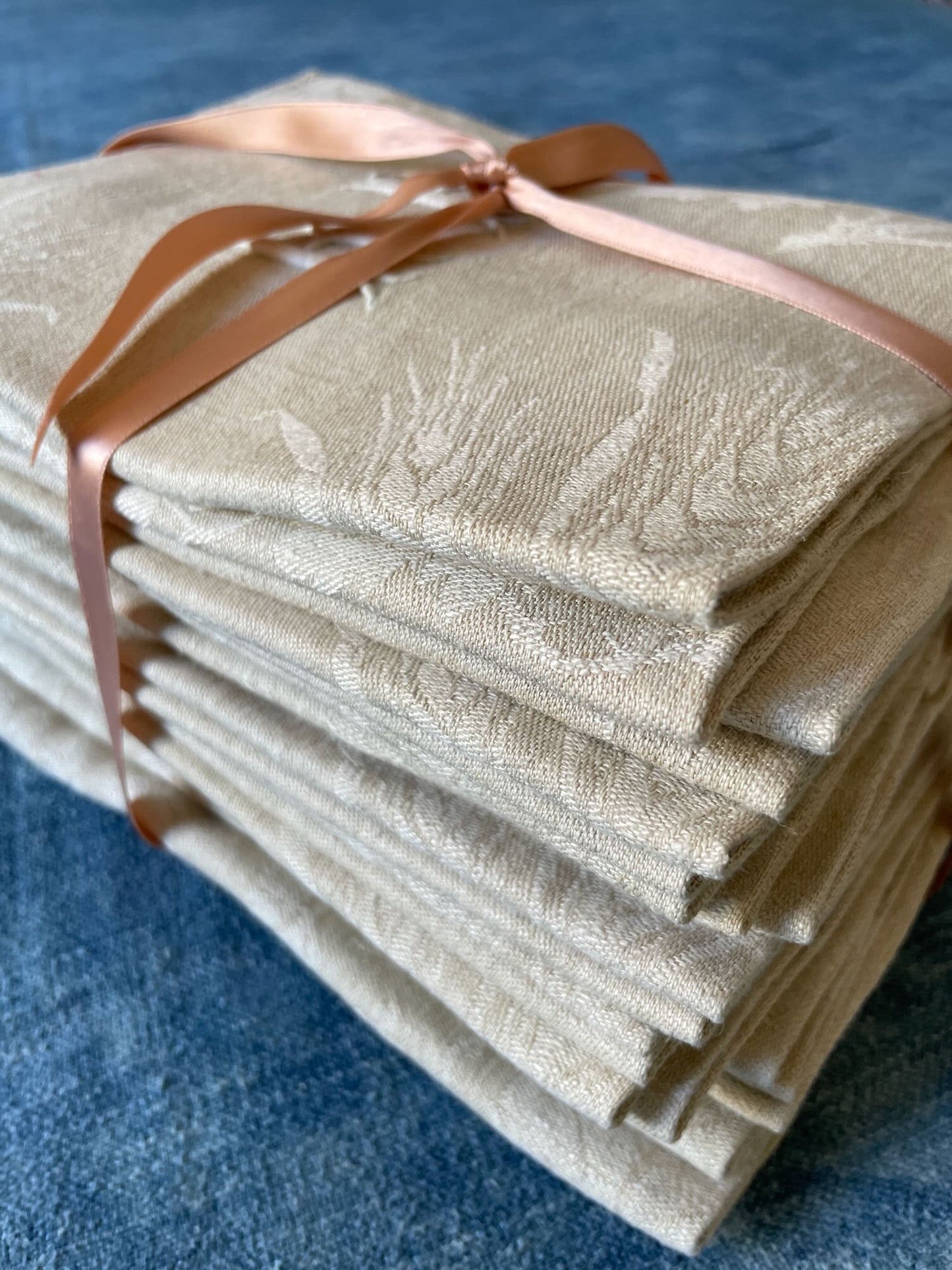 
                  
                    antique french set of table napkins serviettes linen damask RB monogrammed 12 large 
                  
                
