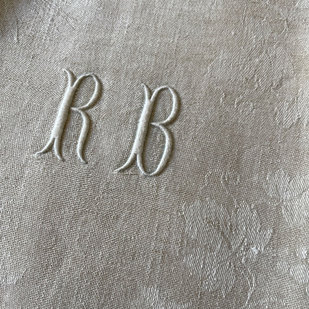 
                  
                    antique french set of table napkins serviettes linen damask RB monogrammed 12 large 
                  
                