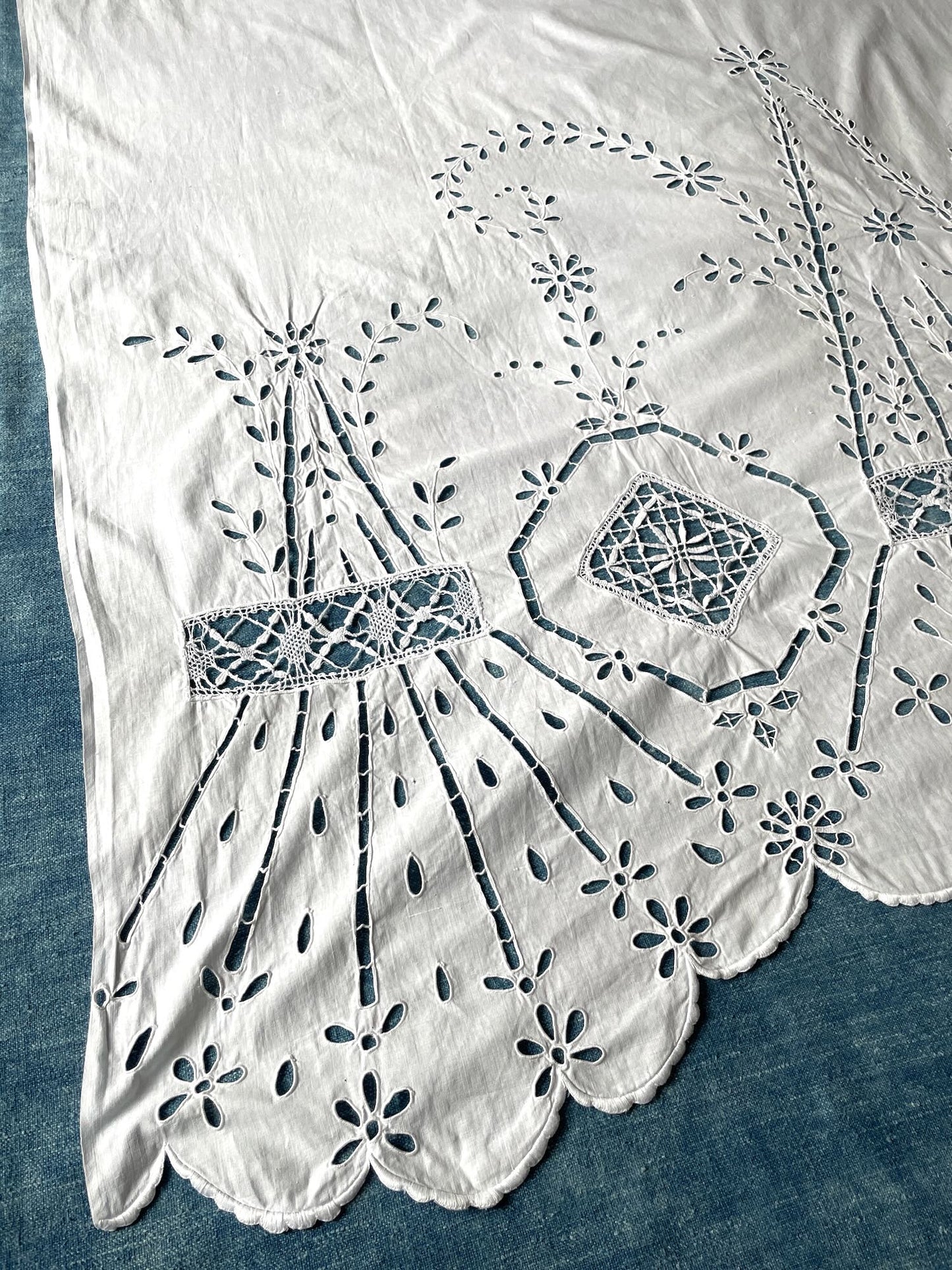 antique french white lace curtain panel embroidered window treatment cut out work pretty 