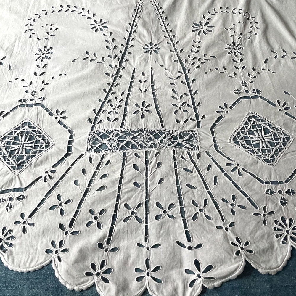 
                  
                    antique french white lace curtain panel embroidered window treatment cut out work pretty 
                  
                