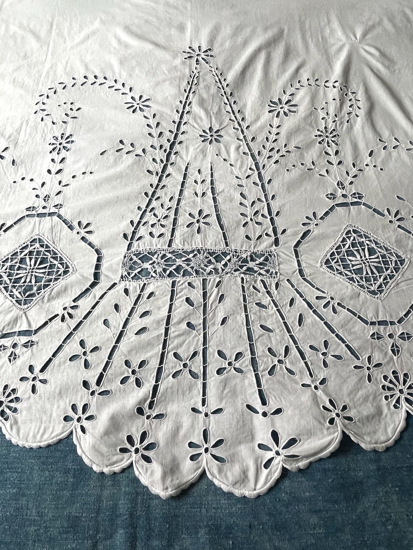 
                  
                    antique french white lace curtain panel embroidered window treatment cut out work pretty 
                  
                
