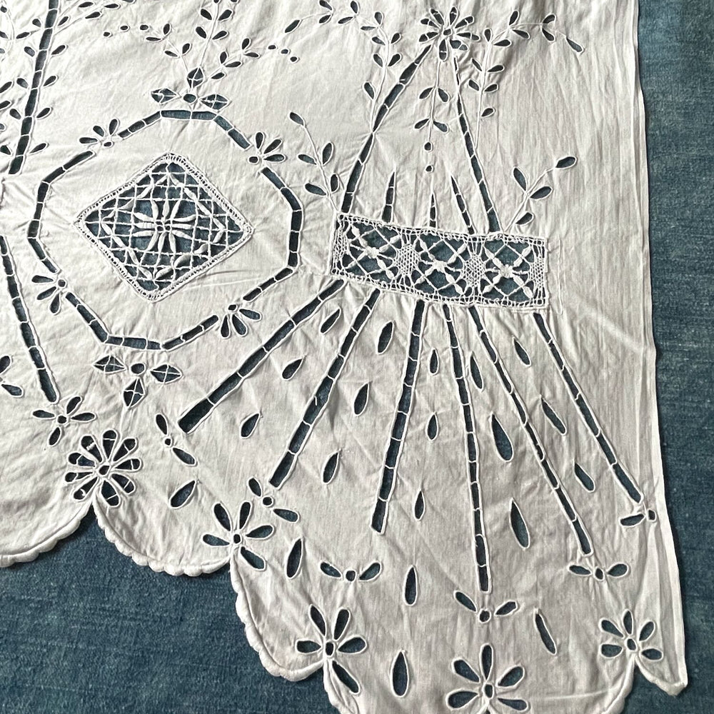 
                  
                    antique french white lace curtain panel embroidered window treatment cut out work pretty 
                  
                