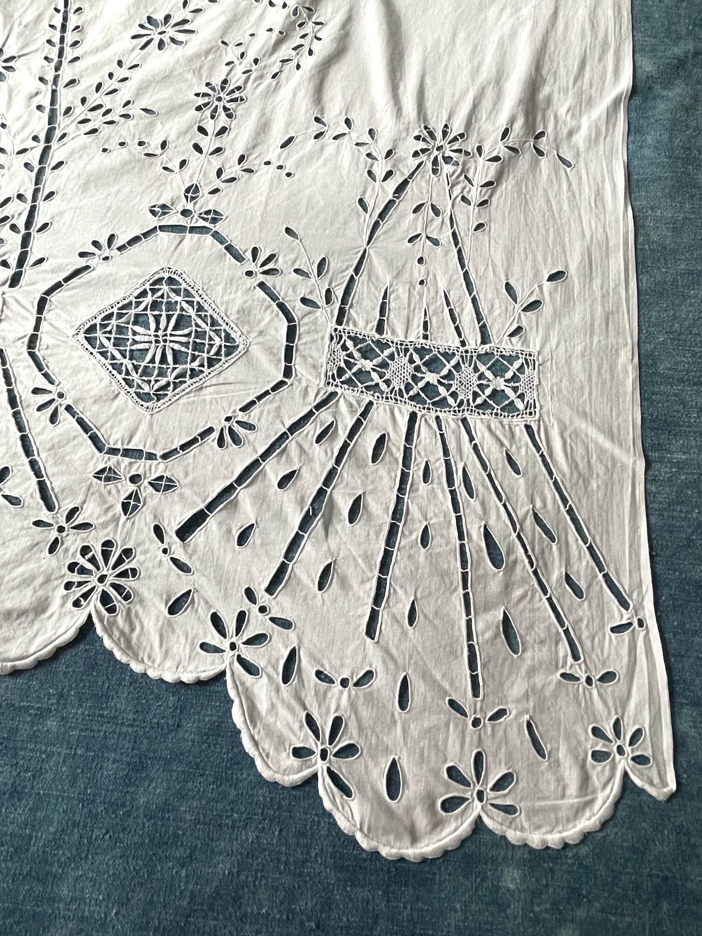 
                  
                    antique french white lace curtain panel embroidered window treatment cut out work pretty 
                  
                