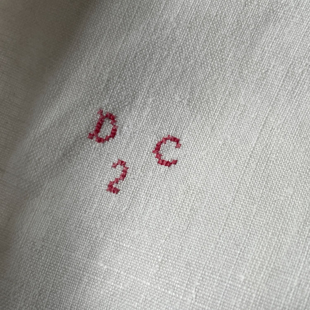 
                  
                    antique french linen bed sheet flat embroidered monogrammed DC white double single cover
                  
                