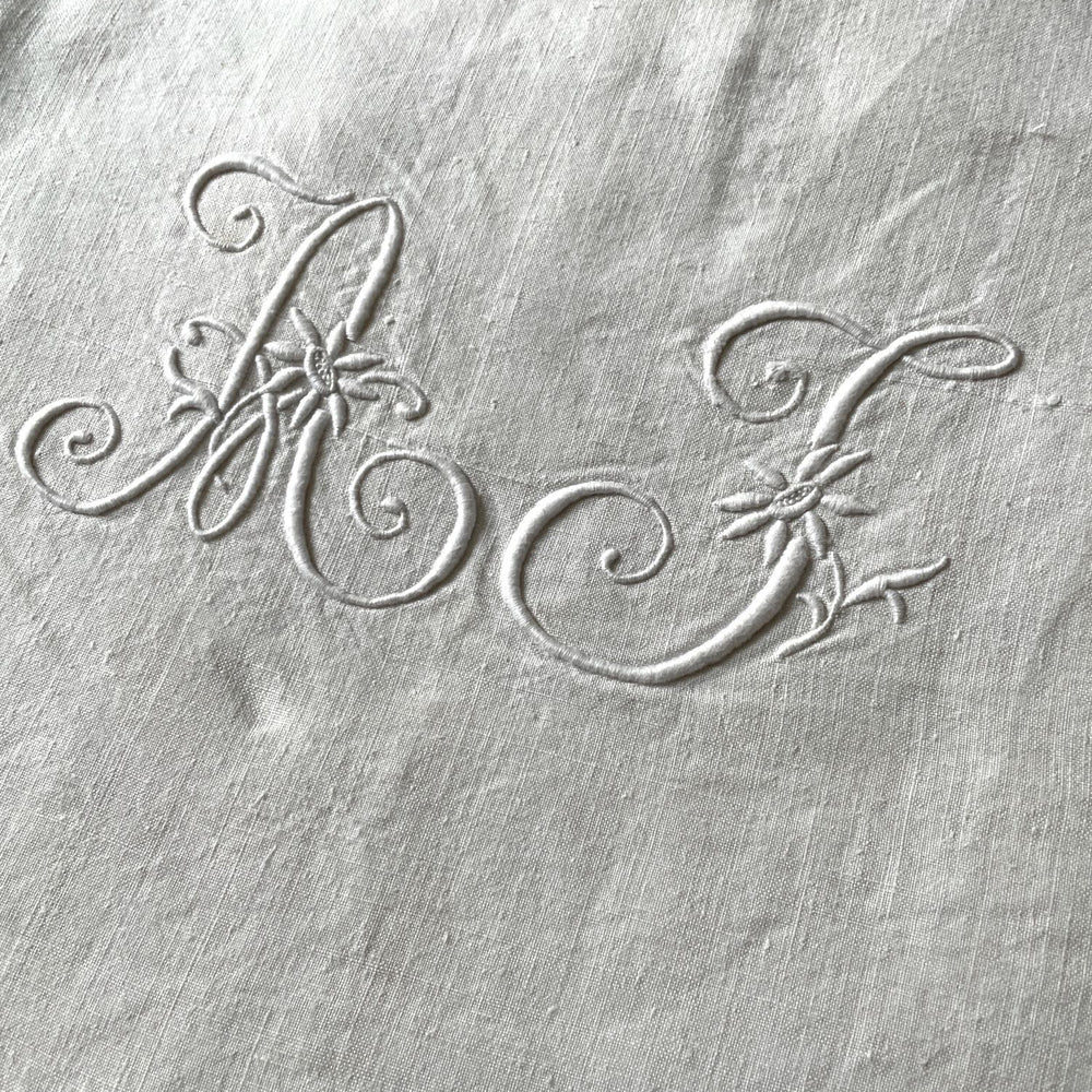 
                  
                    Antique French Linen Sheet Embroidered AJ or AF
                  
                
