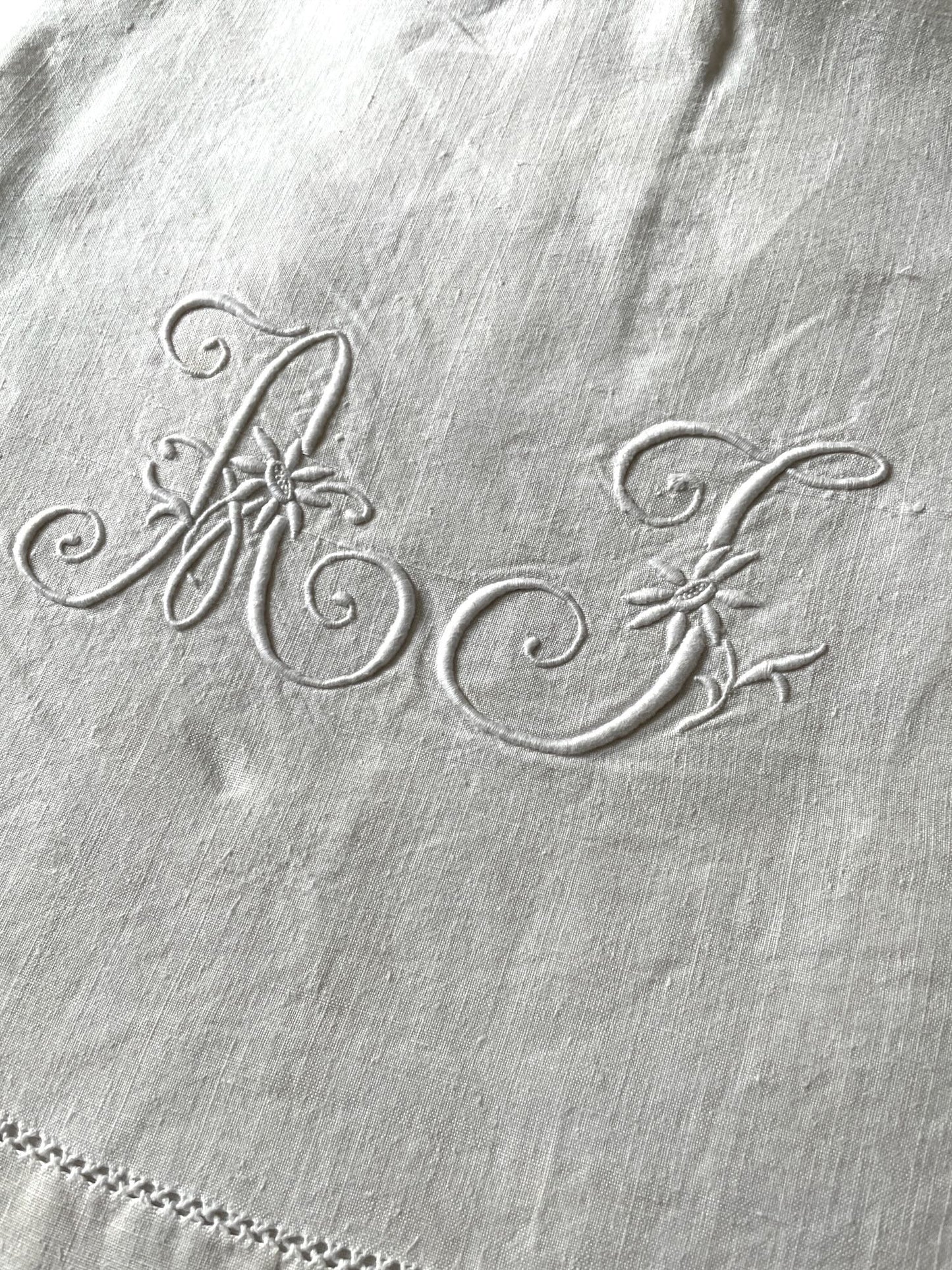 
                  
                    Antique French Linen Sheet Embroidered AJ or AF
                  
                