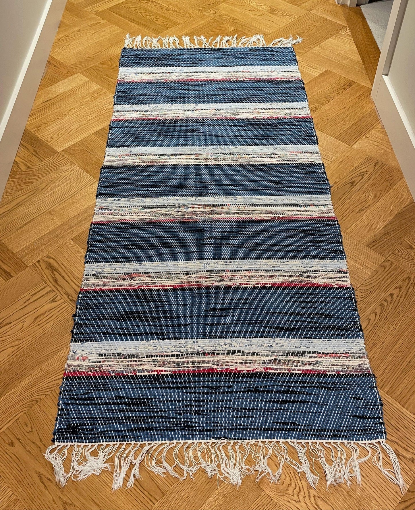 
                  
                    dark blue cotton rag rug vintage swedish trasmatta kitchen runner bathroom mat washable
                  
                