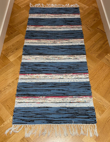 dark blue cotton rag rug vintage swedish trasmatta kitchen runner bathroom mat washable