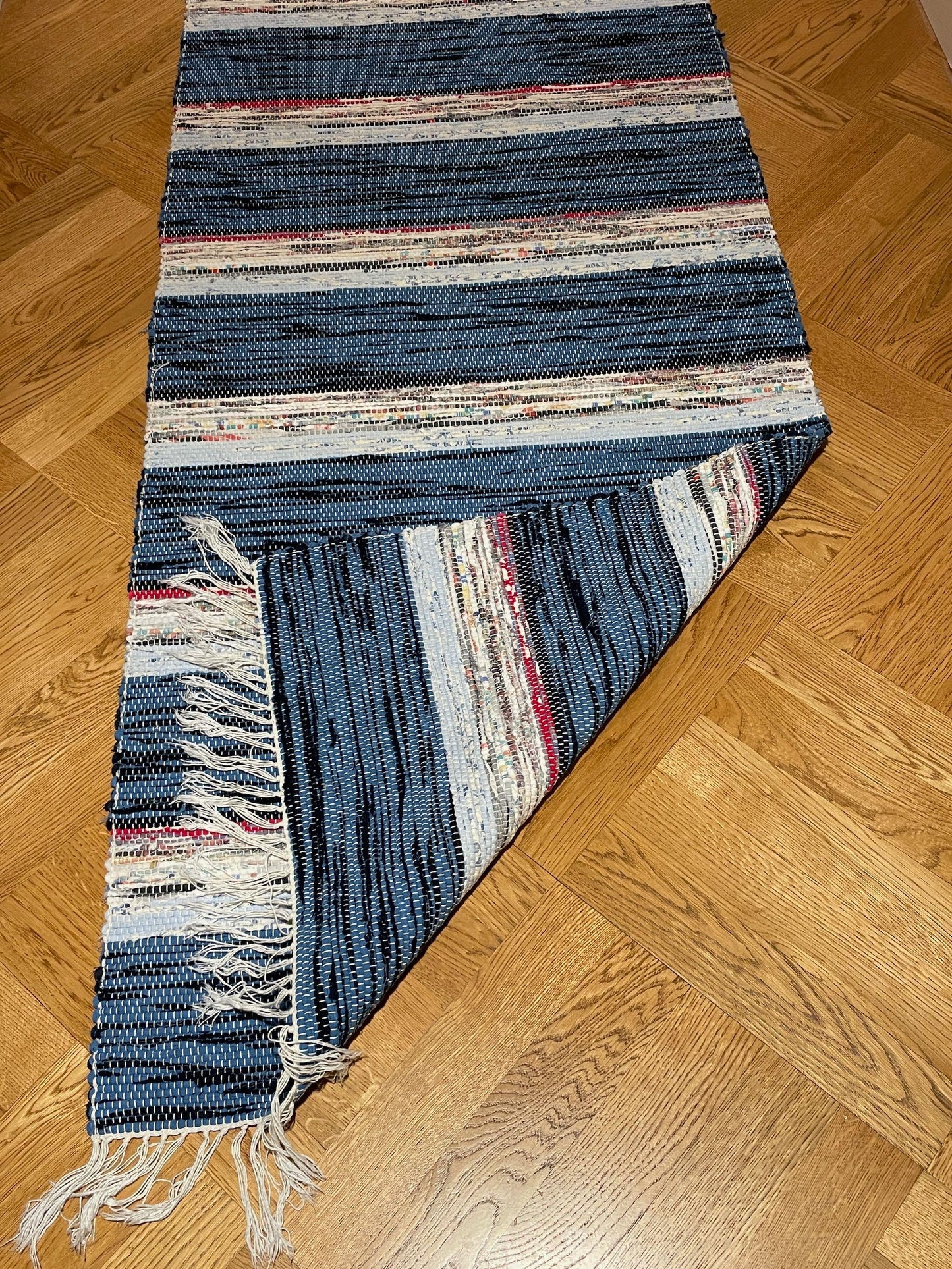 
                  
                    dark blue cotton rag rug vintage swedish trasmatta kitchen runner bathroom mat washable
                  
                