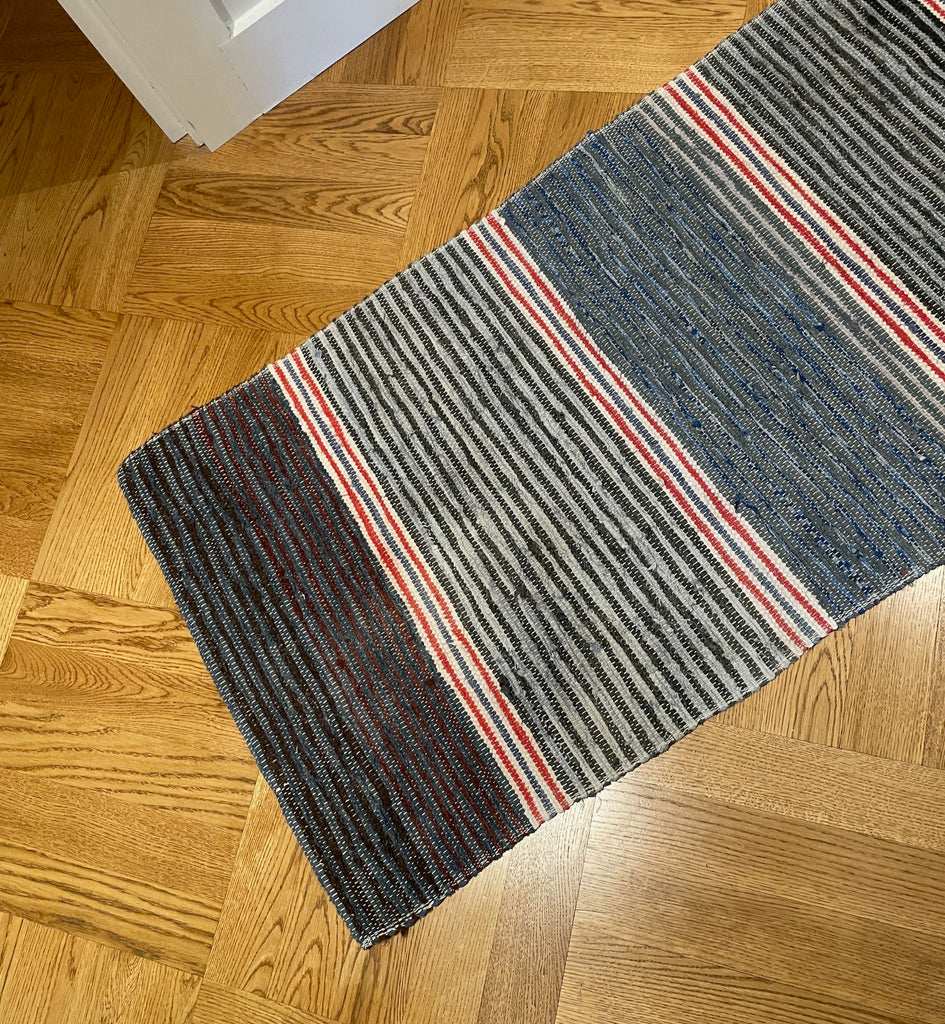 long striped floor runner dark colours vintage swedish trasmatta machine washable hall carpet